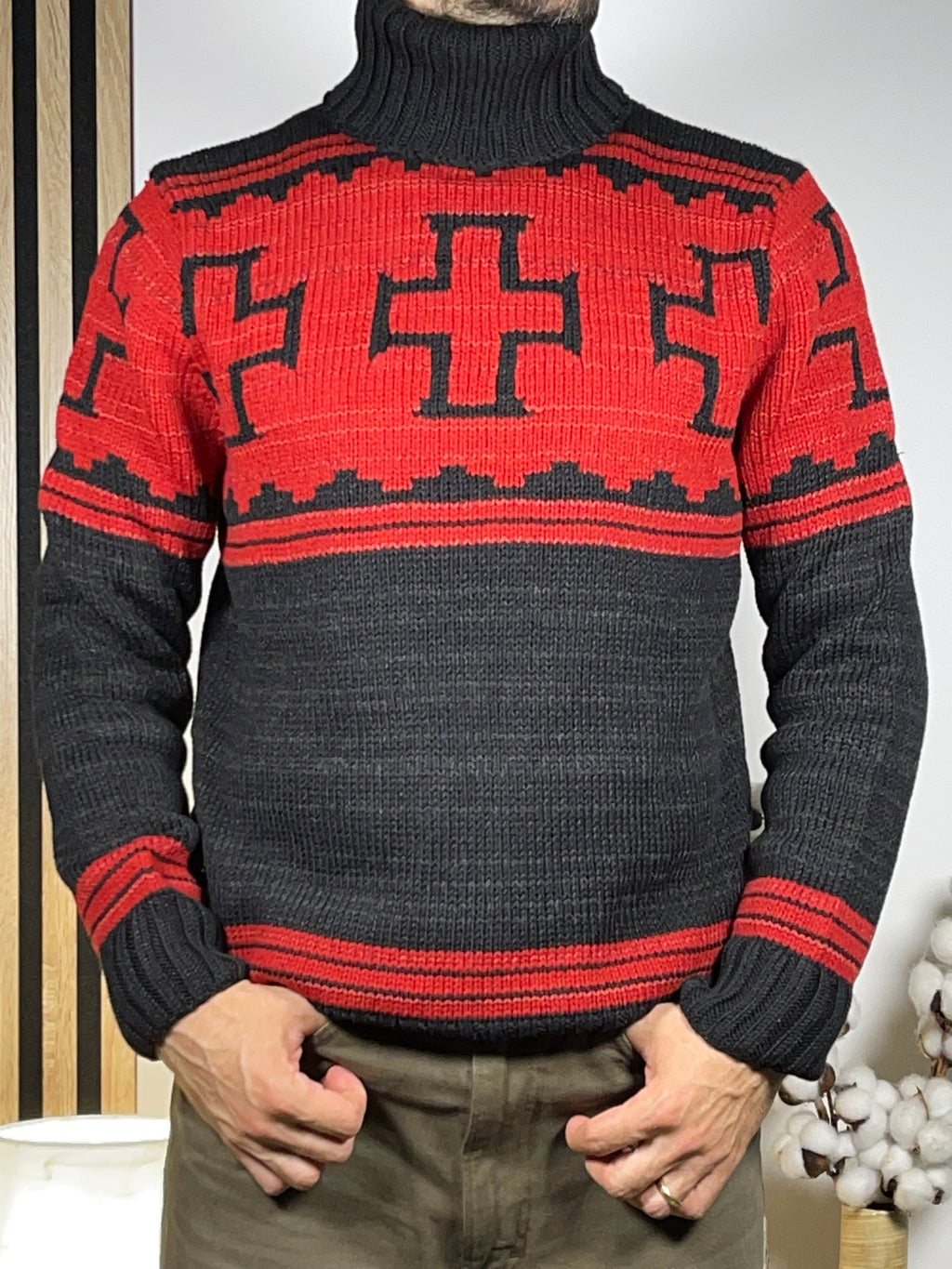 Polo by Ralph Lauren Vintage Hand-Knit Patterned Wool, Linen & Silk Turtleneck Sweater