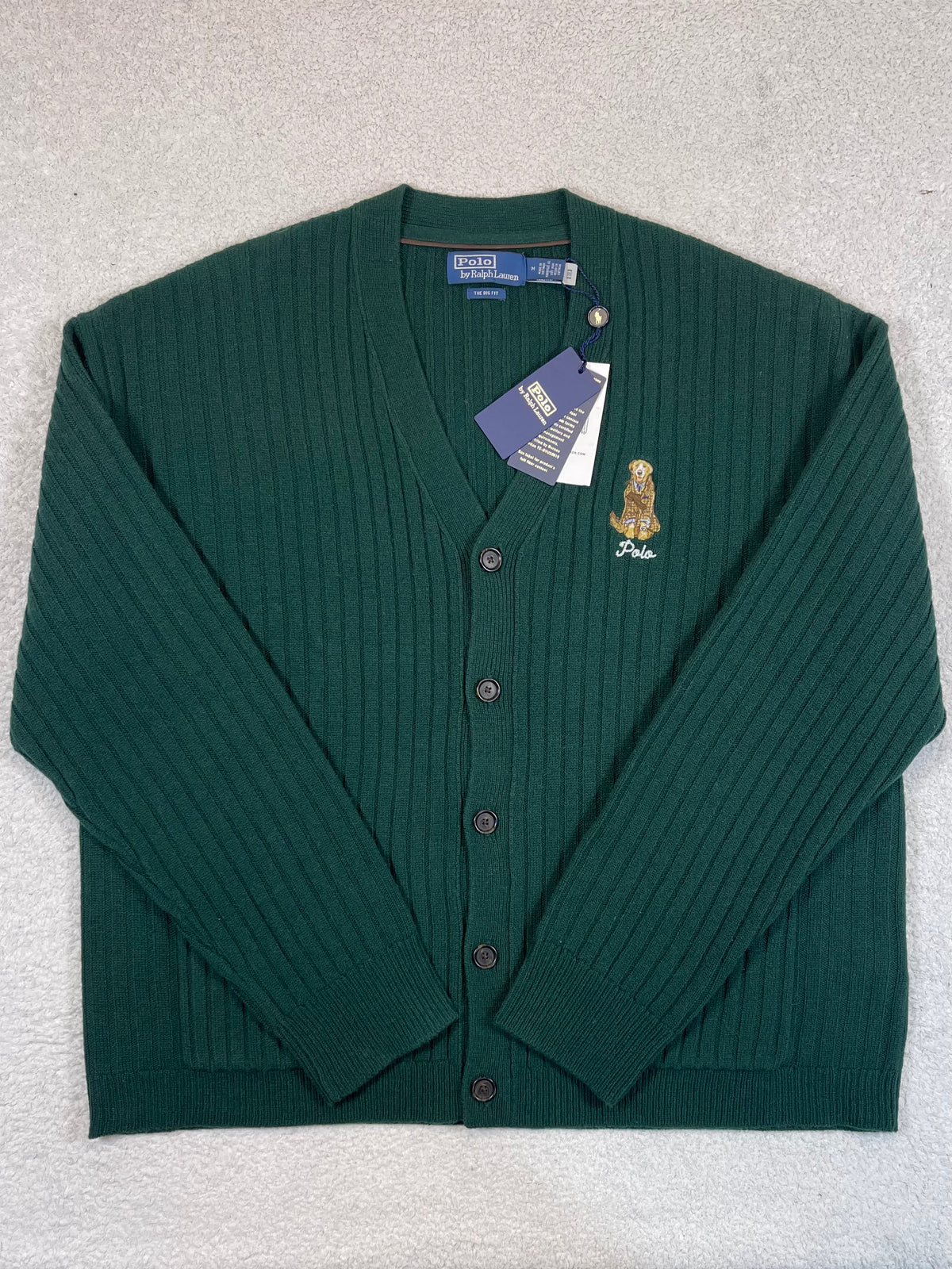 Polo by Ralph Lauren Big Fit Dog-Embroidered Wool Cardigan M