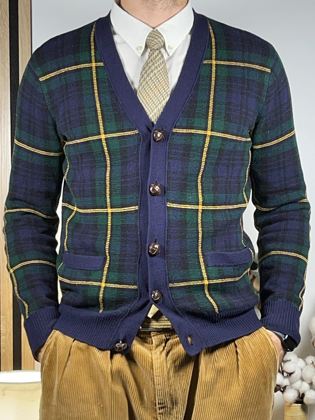 Polo by Ralph Lauren Vintage Tartan Lambswool & Suede Cardigan S