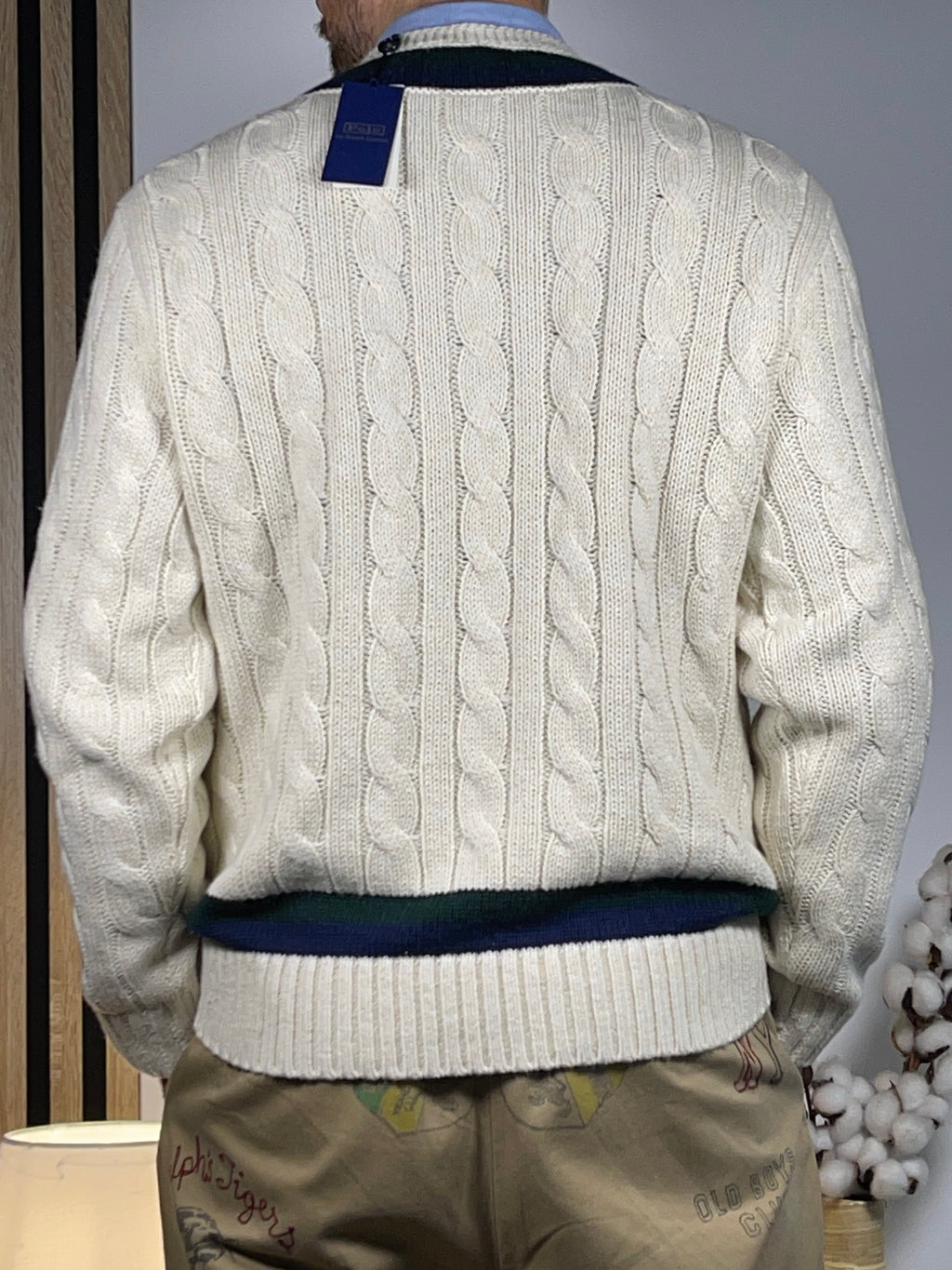 Polo by Ralph Lauren P-Wing Embroidered Cotton-Blend Cricket Sweater L