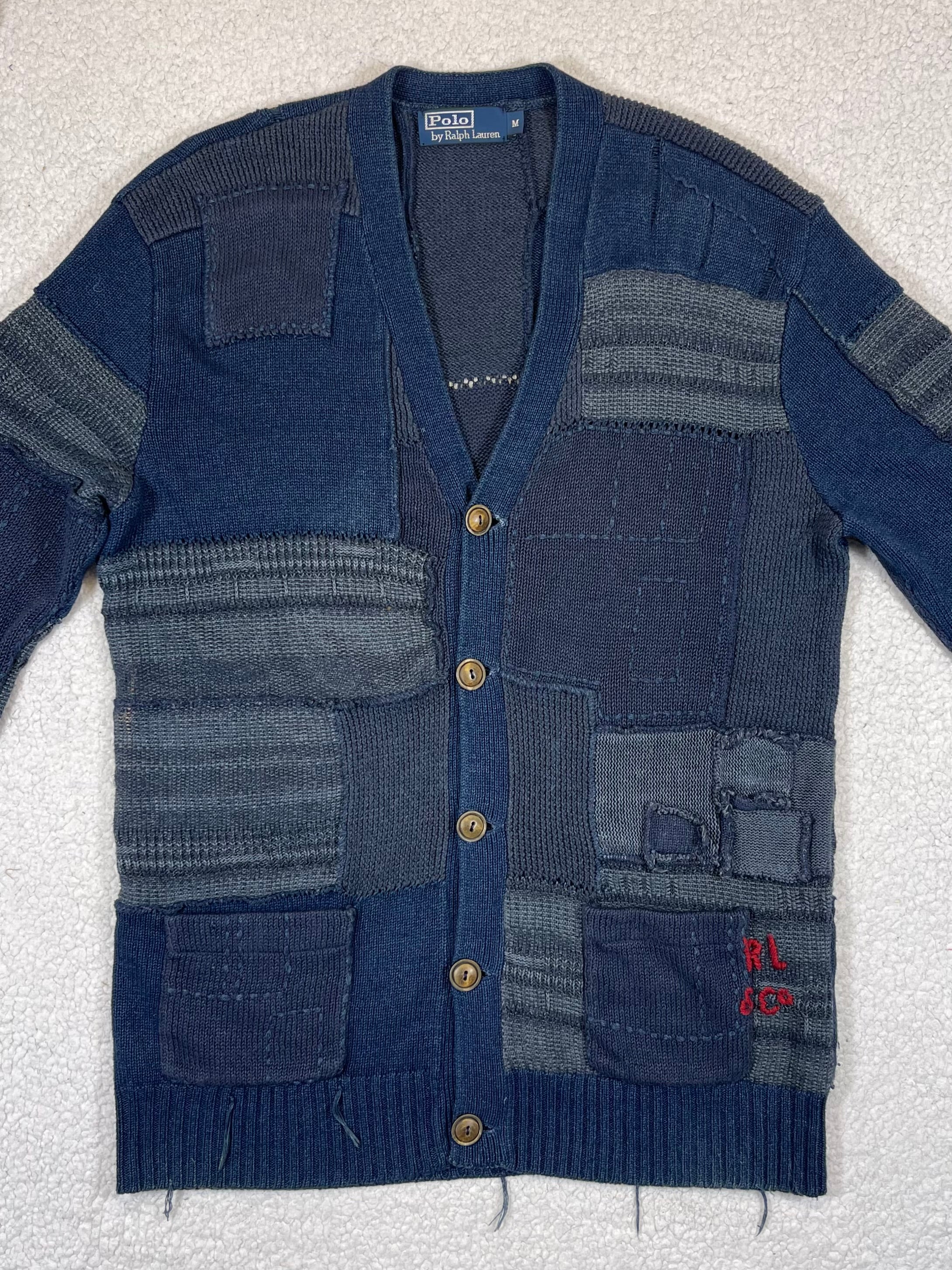 Polo by Ralph Lauren Indigo Patchwork Cotton & Linen Cardigan (Vintage 2000s)
