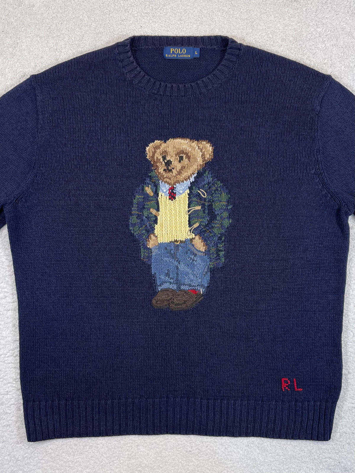 Polo Ralph Lauren Vintage Polo Bear Duffle Coat Cotton & Linen Sweater L