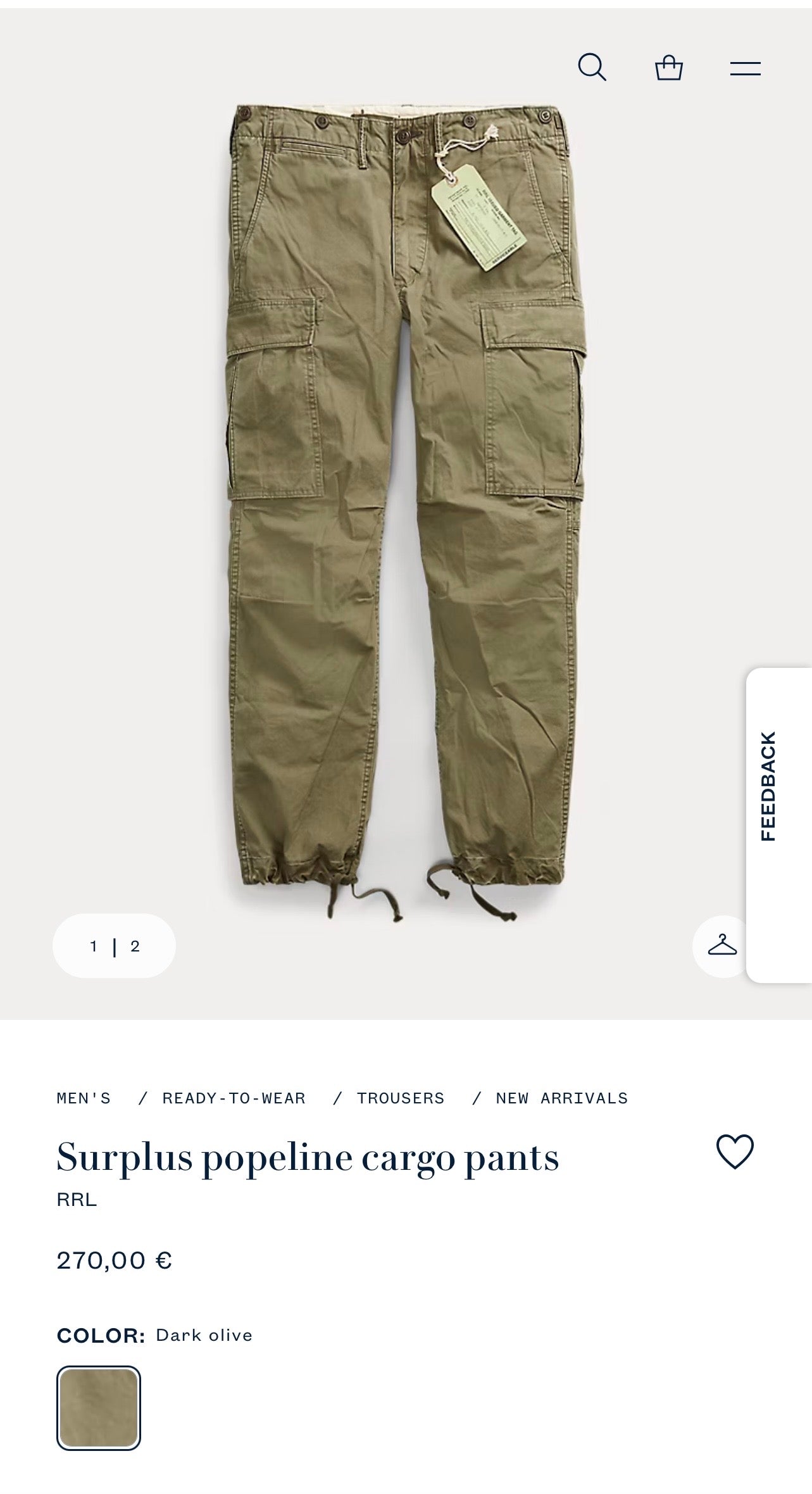 RRL Double RL Surplus Poplin Cargo Trousers