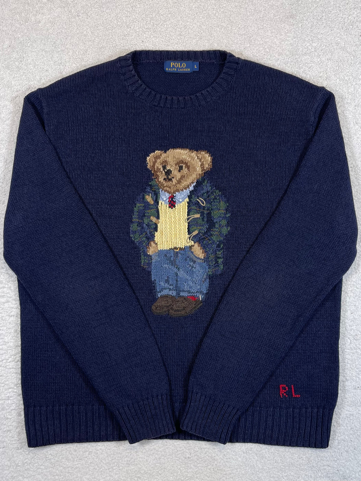 Polo Ralph Lauren Vintage Polo Bear Duffle Coat Cotton & Linen Sweater L