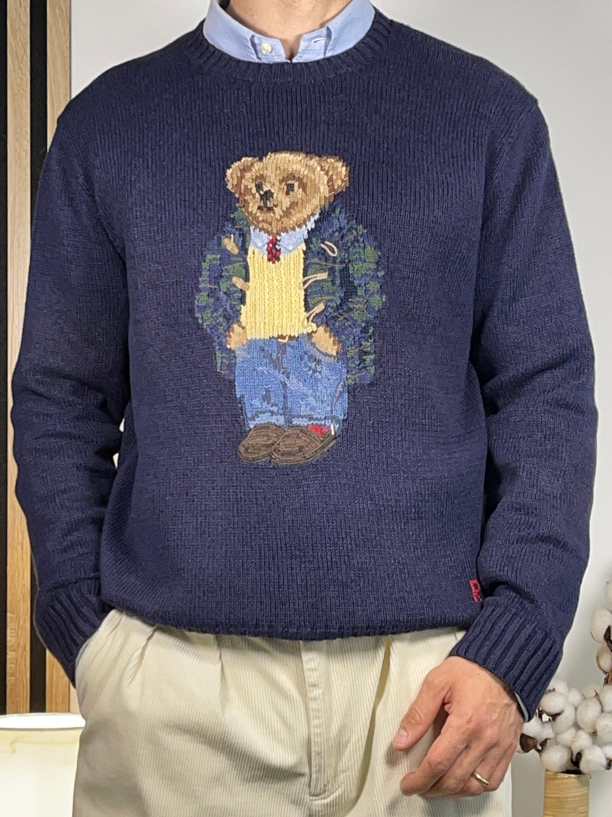 Polo Ralph Lauren Vintage Polo Bear Duffle Coat Cotton & Linen Sweater L