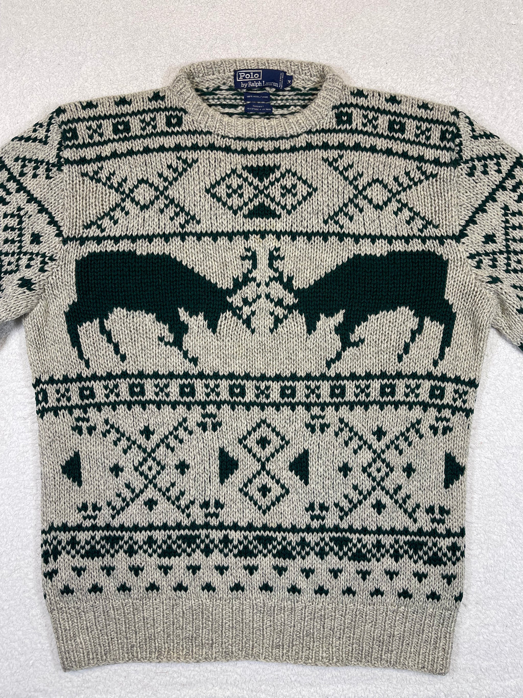 Polo by Ralph Lauren 1990s Vintage Hand-Knit Reindeer Wool Sweater