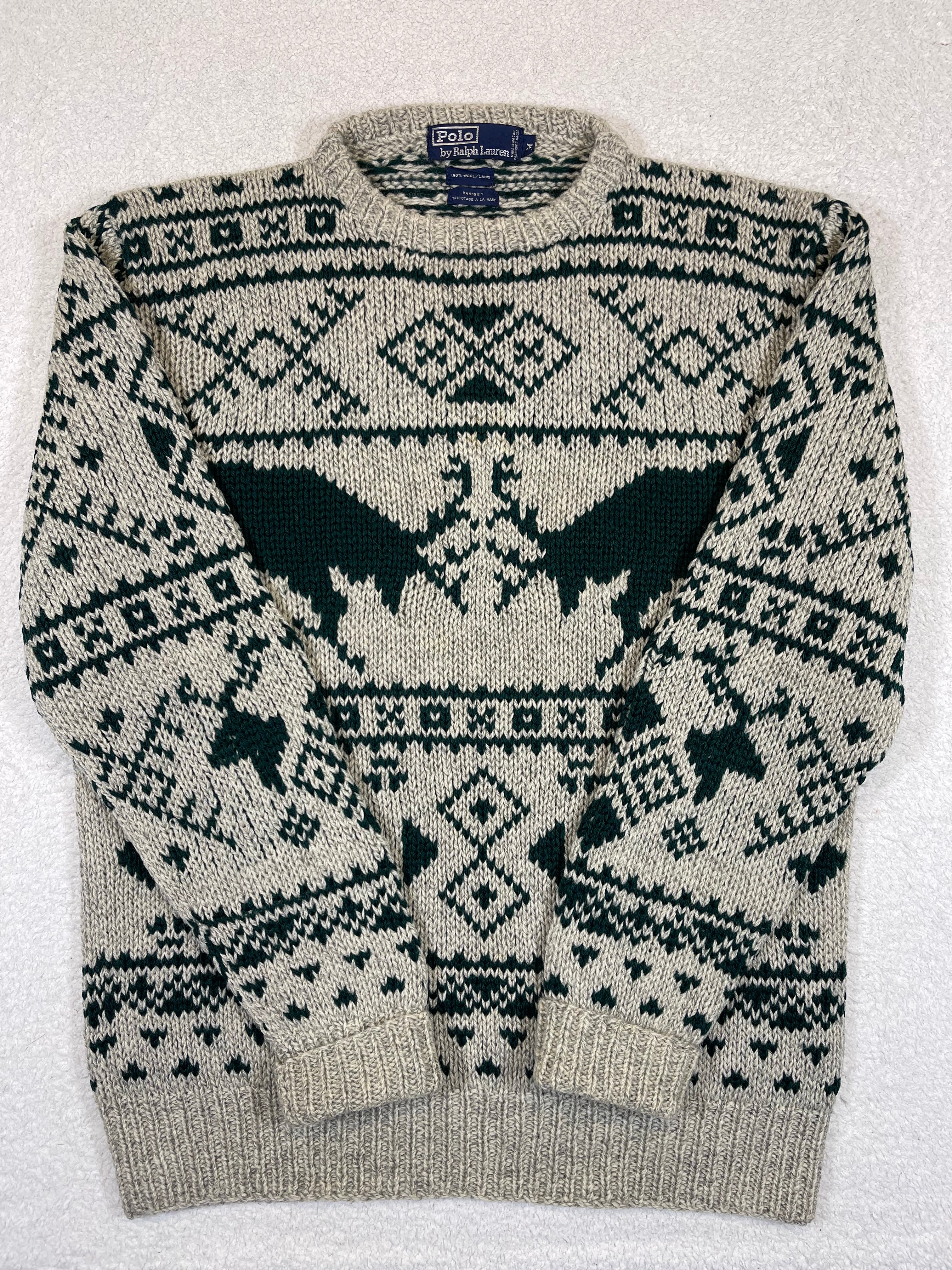 Polo by Ralph Lauren 1990s Vintage Hand-Knit Reindeer Wool Sweater