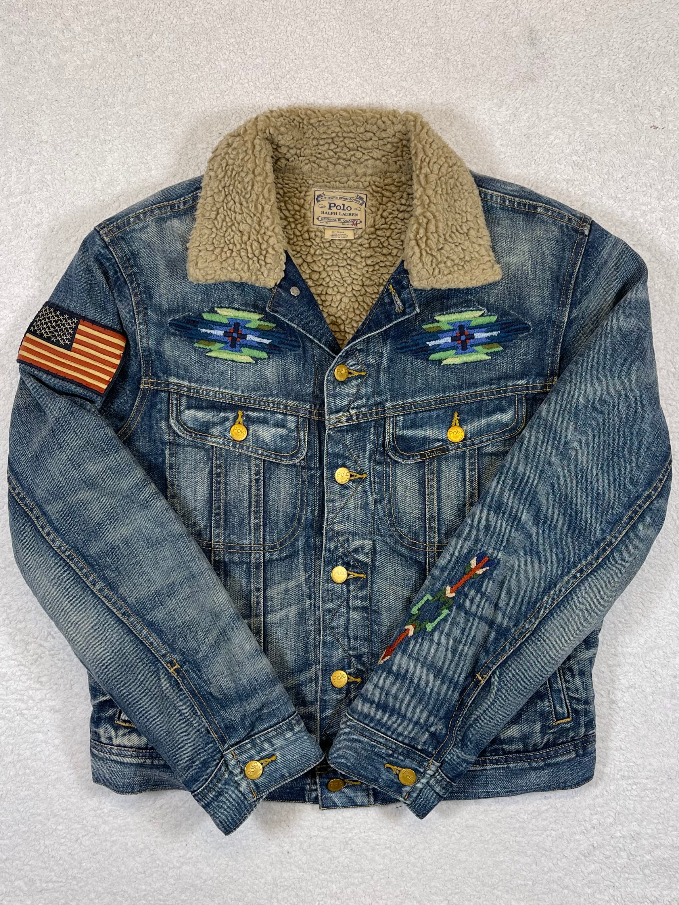 Polo Ralph Lauren Aztec Embroidered Lined Denim Trucker Jacket