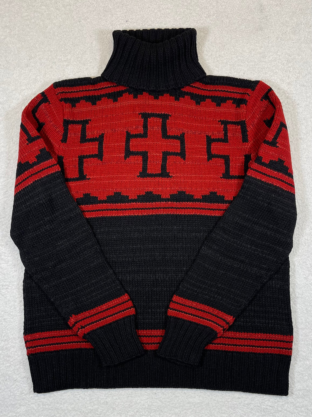 Polo by Ralph Lauren Vintage Hand-Knit Patterned Wool, Linen & Silk Turtleneck Sweater