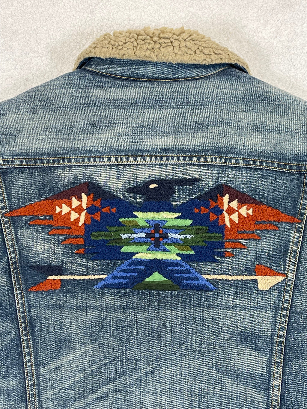Polo Ralph Lauren Aztec Embroidered Lined Denim Trucker Jacket