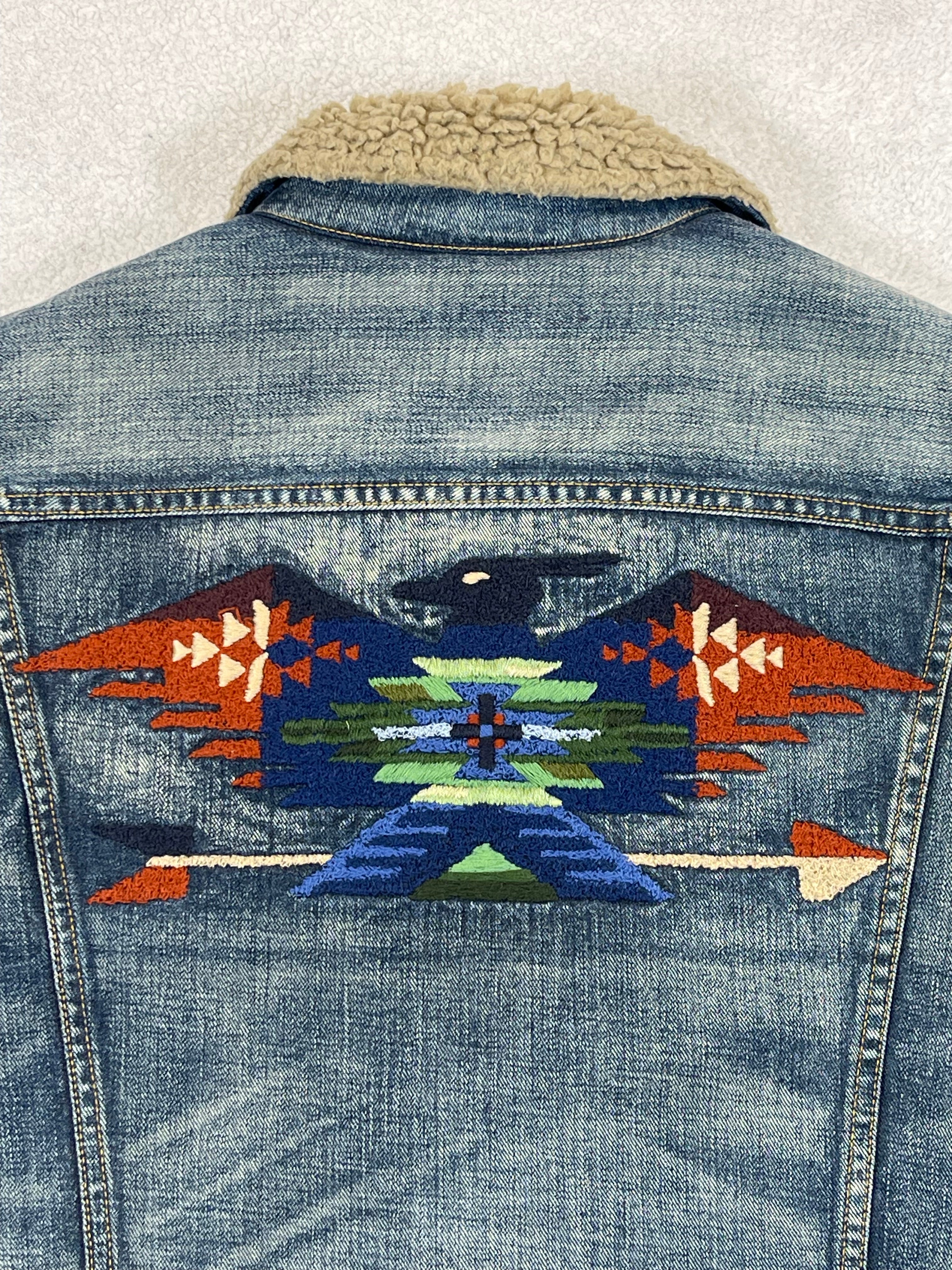Polo Ralph Lauren Aztec Embroidered Lined Denim Trucker Jacket
