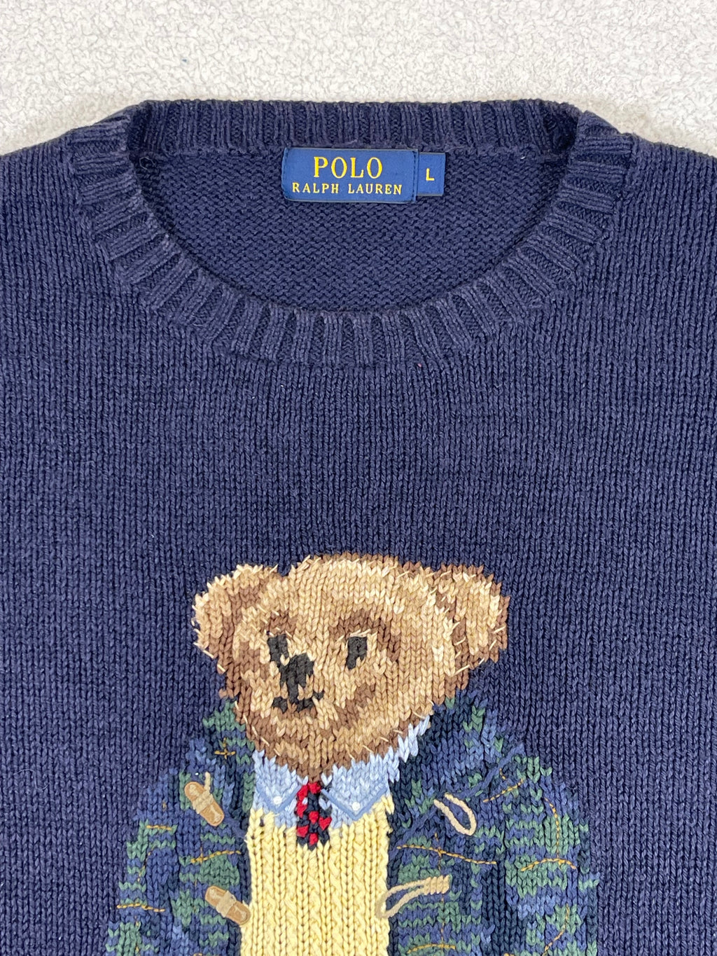Polo Ralph Lauren Vintage Polo Bear Duffle Coat Cotton & Linen Sweater L
