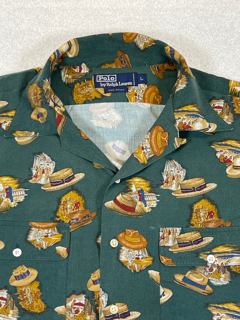 Polo by Ralph Lauren 1990s Vintage Hat-Print Safari Shirt