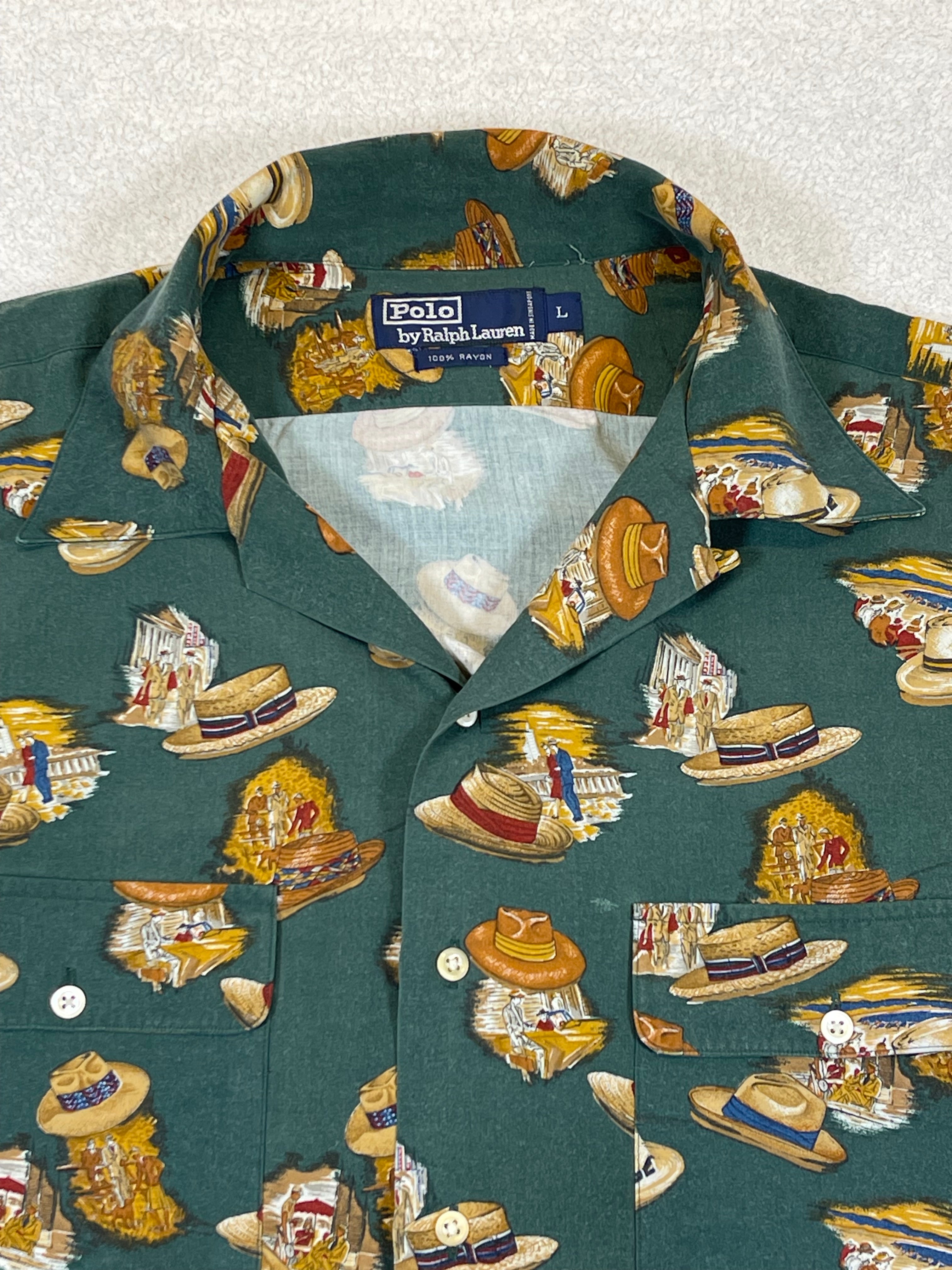 Polo by Ralph Lauren 1990s Vintage Hat-Print Safari Shirt