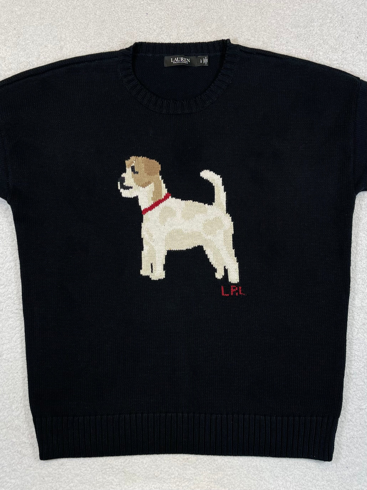 Lauren Ralph Lauren Jack Russell Cotton Intarsia-Knit Sweater L