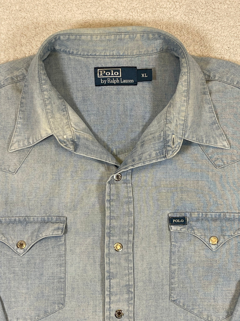 Polo by Ralph Lauren Vintage Patterned Chambray Western Shirt XL