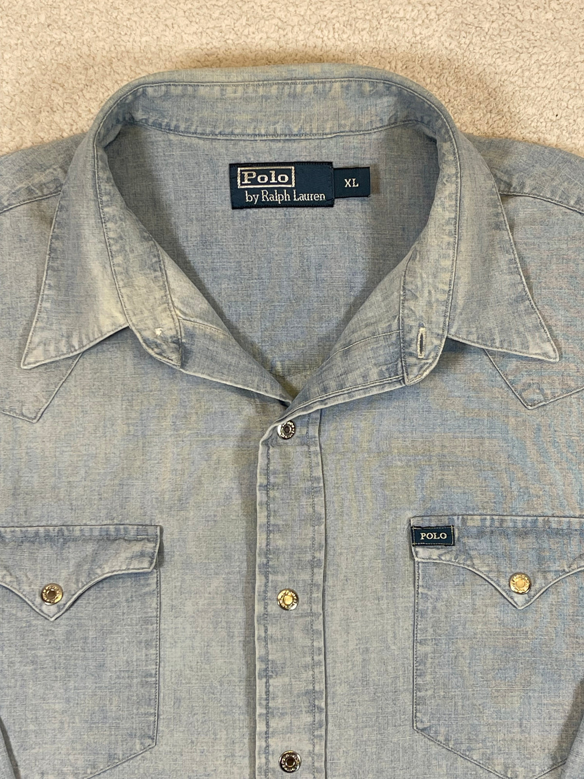 Polo by Ralph Lauren Vintage Patterned Chambray Western Shirt XL