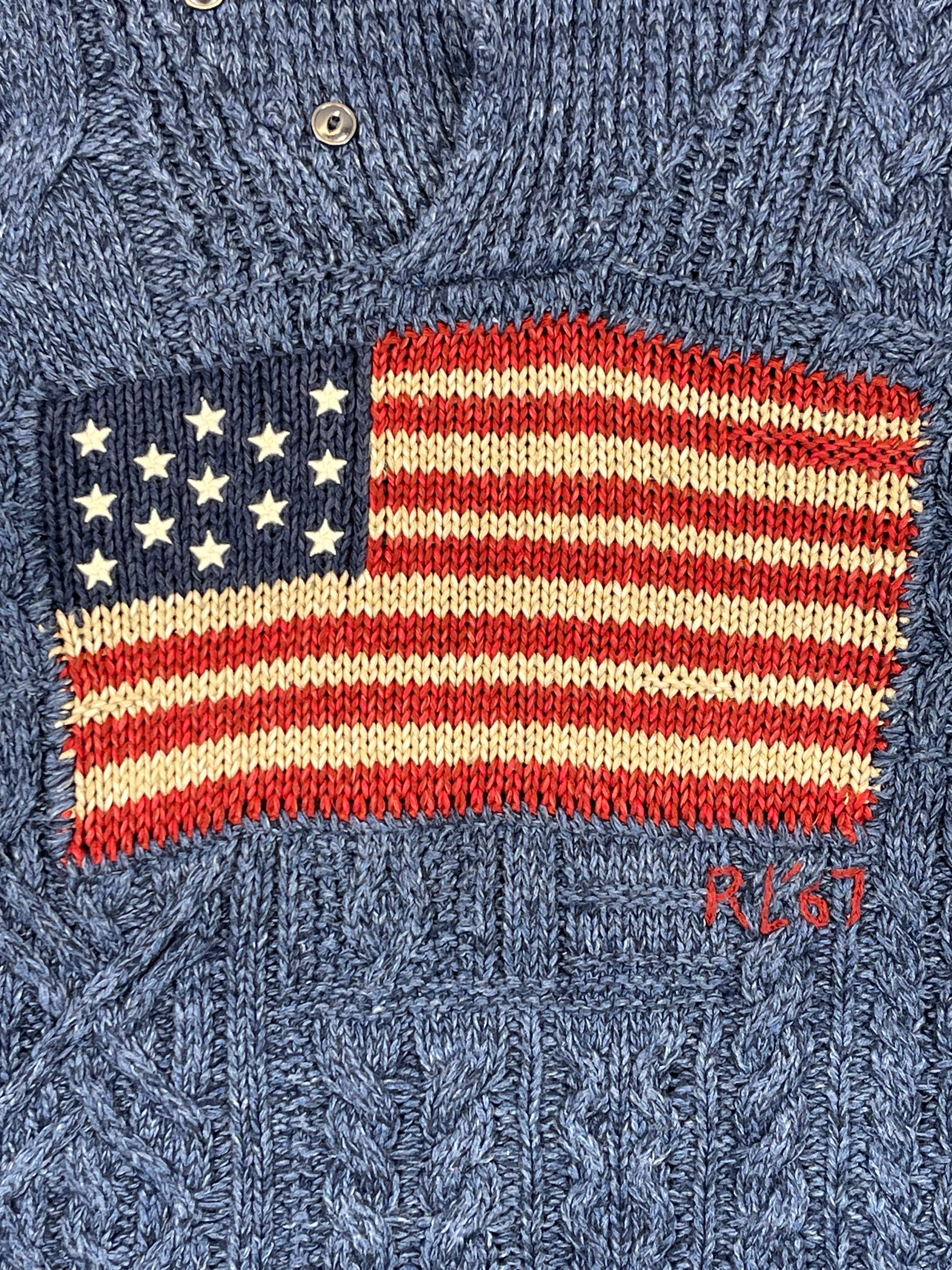 Denim & Supply Ralph Lauren Aran Knit Shawl Collar Flag Sweater (2021)