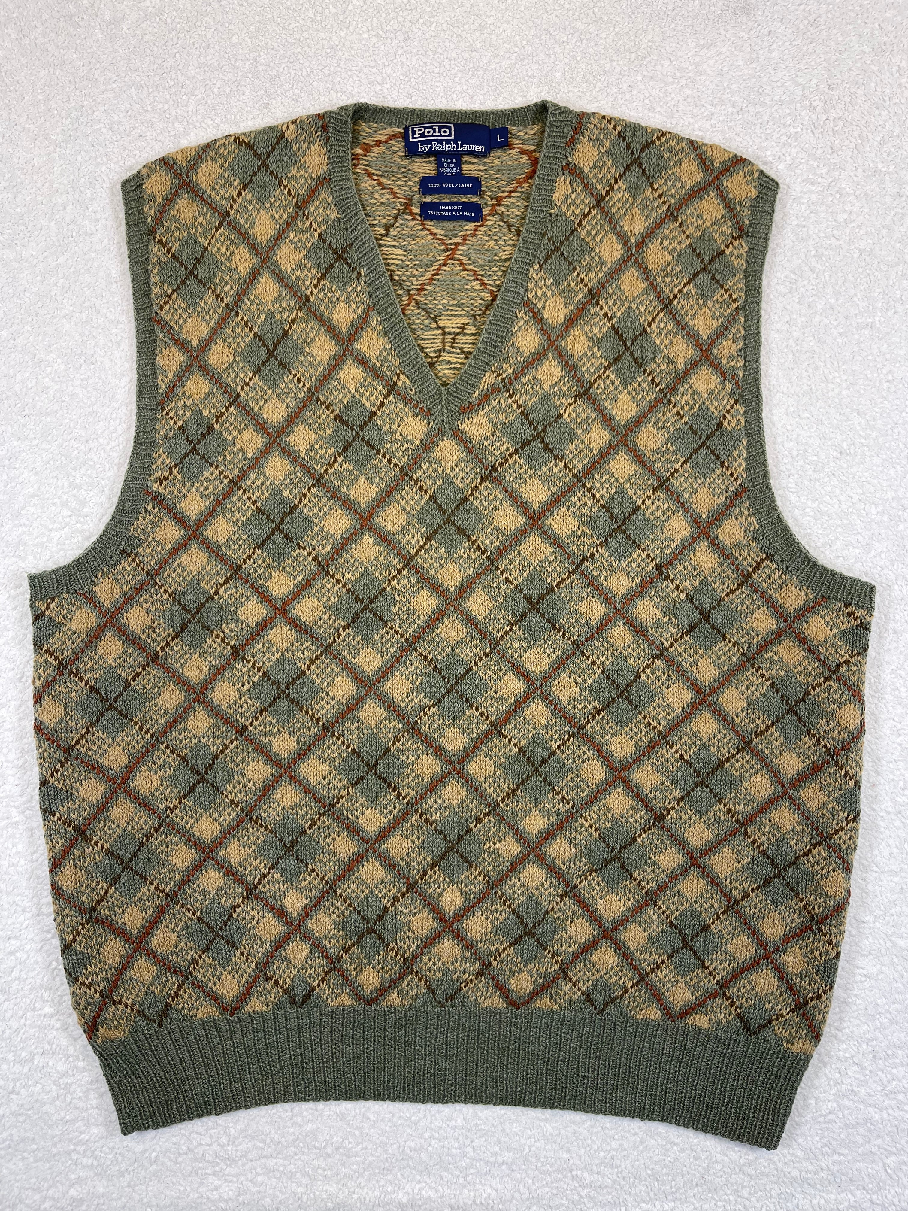 Polo by Ralph Lauren Vintage Hand-Knit Argyle Wool Sweater Vest
