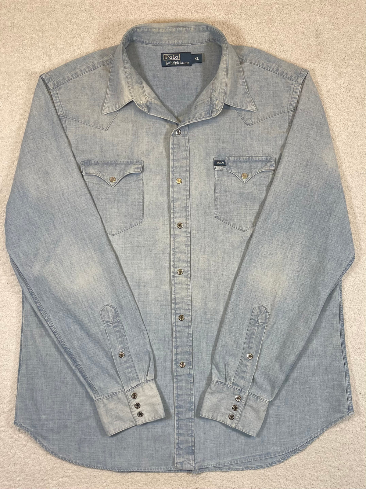 Polo by Ralph Lauren Vintage Patterned Chambray Western Shirt XL