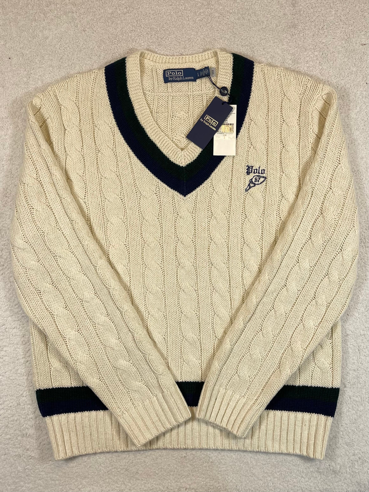 Polo by Ralph Lauren P-Wing Embroidered Cotton-Blend Cricket Sweater L