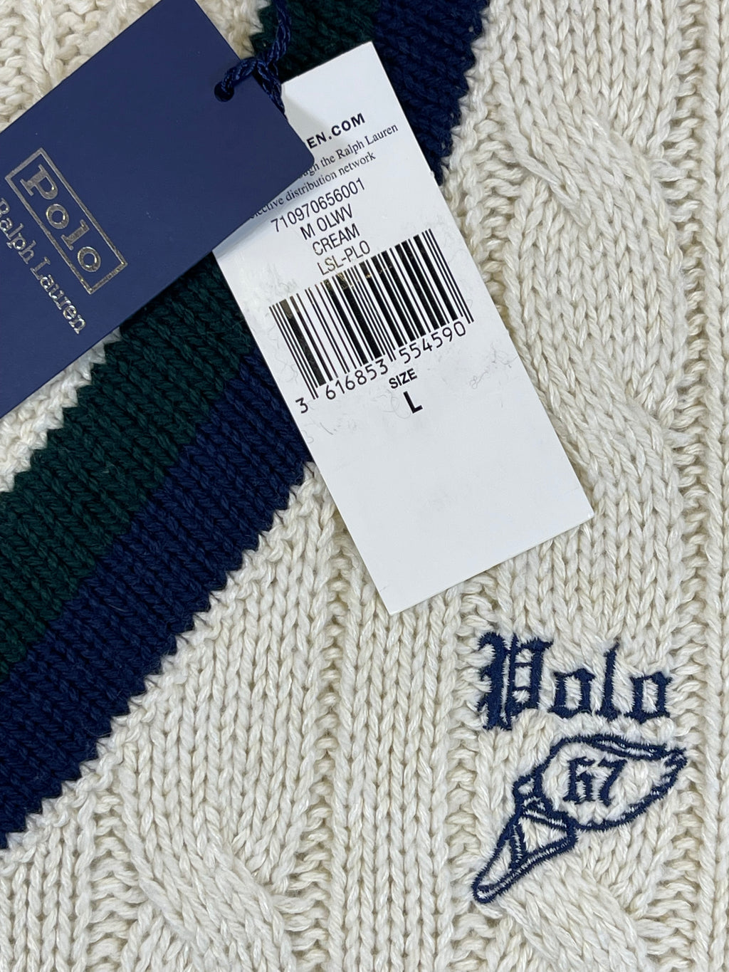 Polo by Ralph Lauren P-Wing Embroidered Cotton-Blend Cricket Sweater L