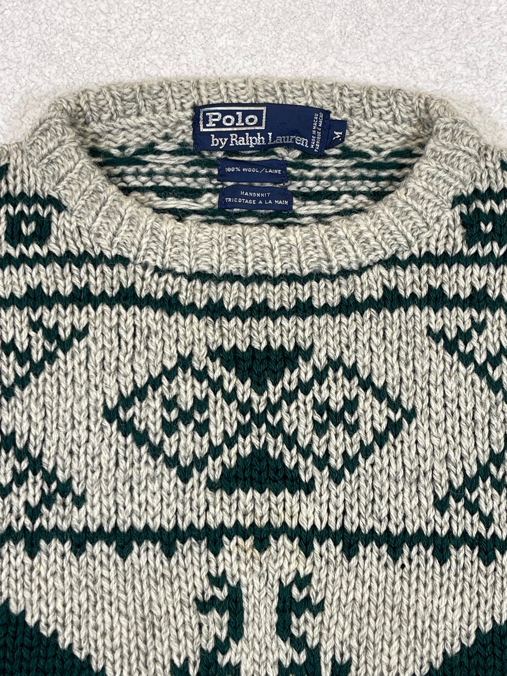 Polo by Ralph Lauren 1990s Vintage Hand-Knit Reindeer Wool Sweater
