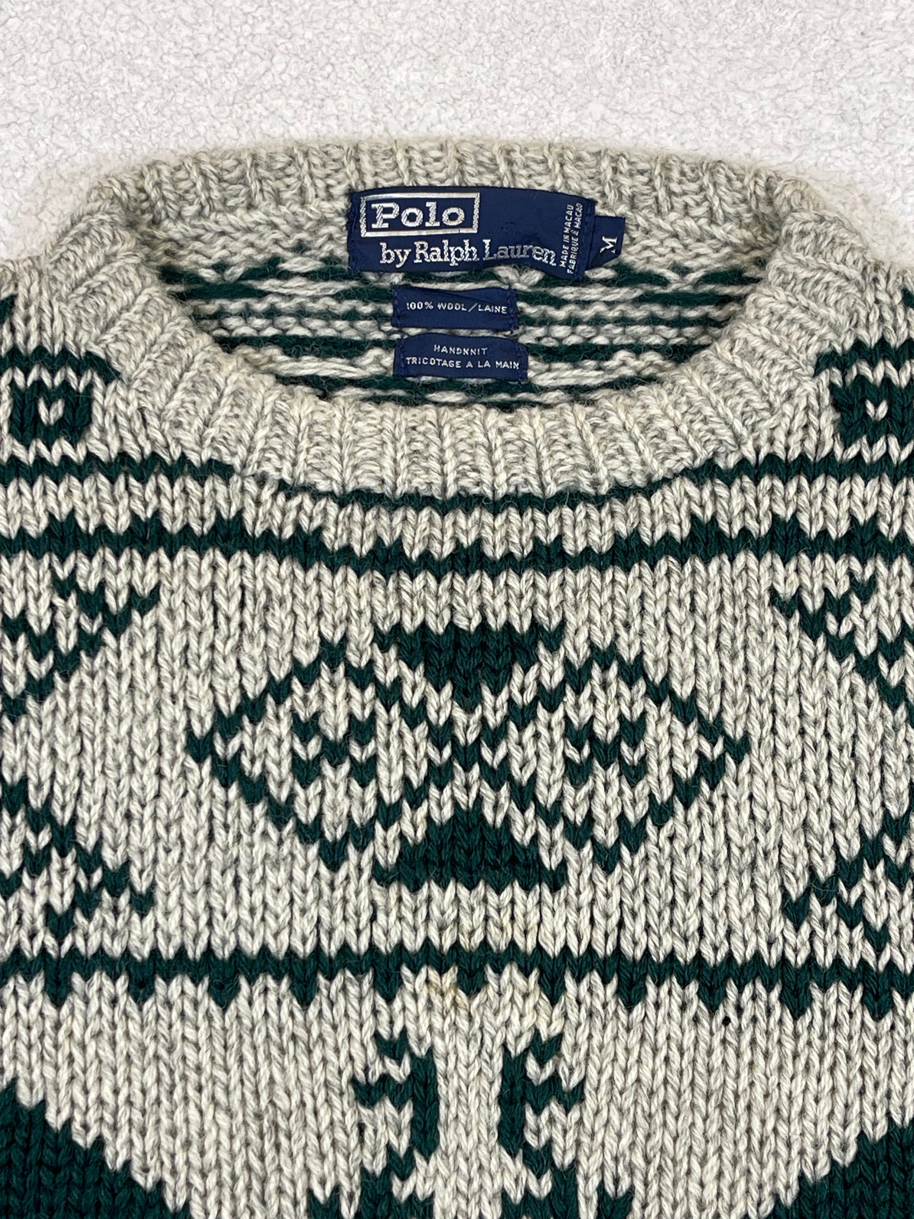 Polo by Ralph Lauren 1990s Vintage Hand-Knit Reindeer Wool Sweater