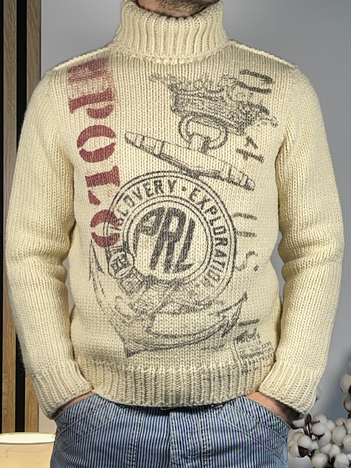 Polo by Ralph Lauren Vintage Nautical-Inspired Wool Turtleneck Sweater S