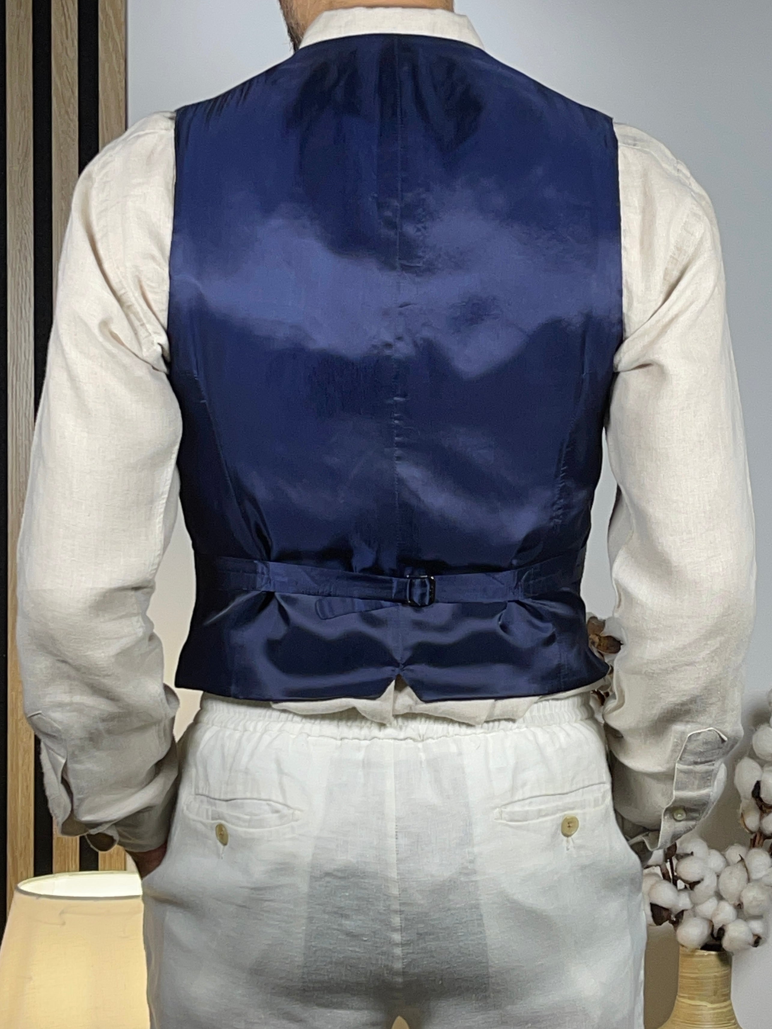 Polo Ralph Lauren Made in Italy Indigo Herringbone Linen Vest