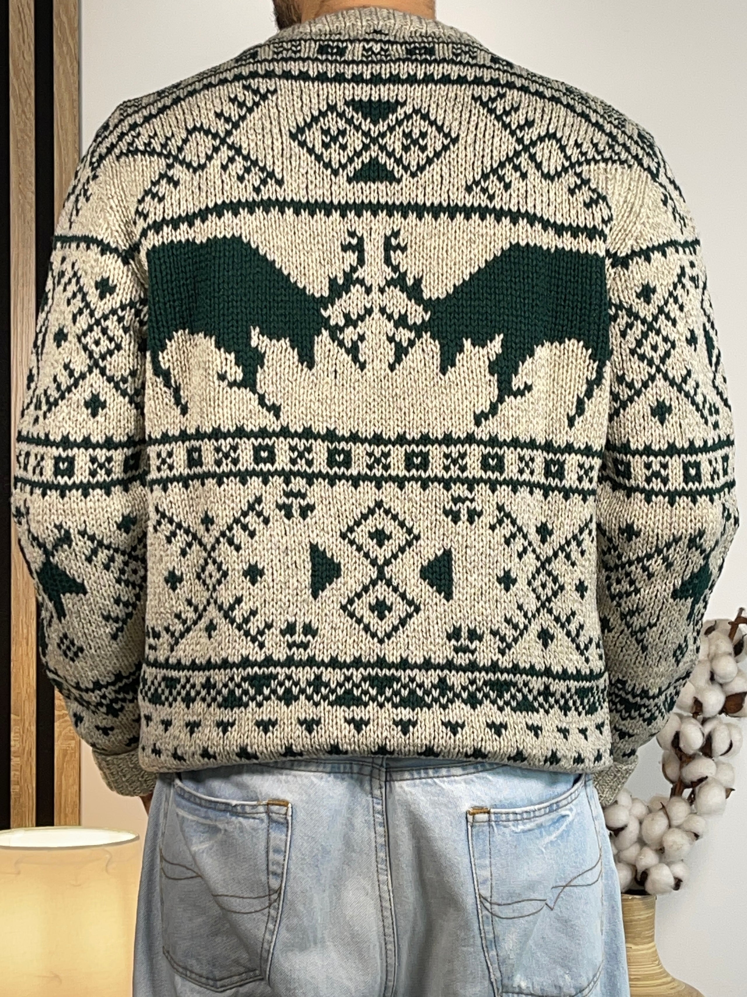 Polo by Ralph Lauren 1990s Vintage Hand-Knit Reindeer Wool Sweater