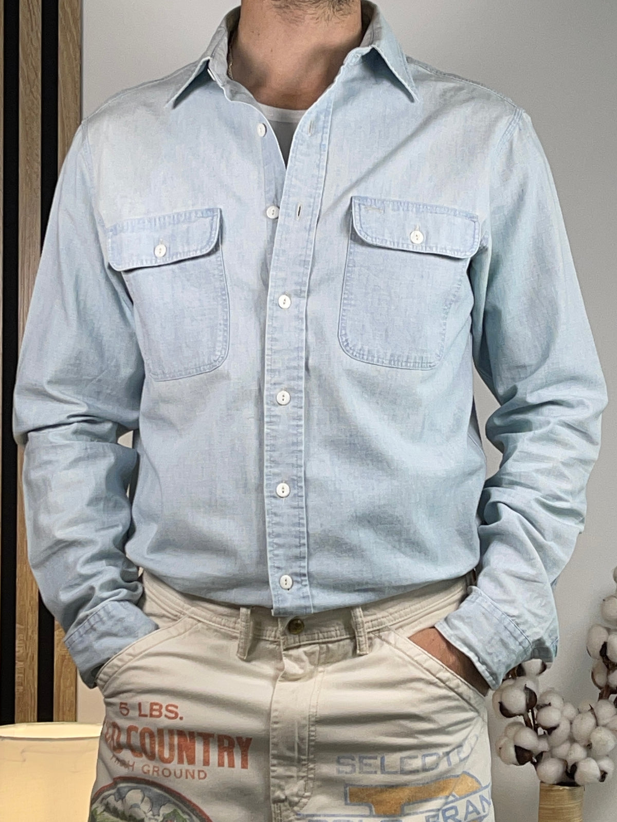 Polo by Ralph Lauren Vintage Patterned Chambray Workwear Shirt