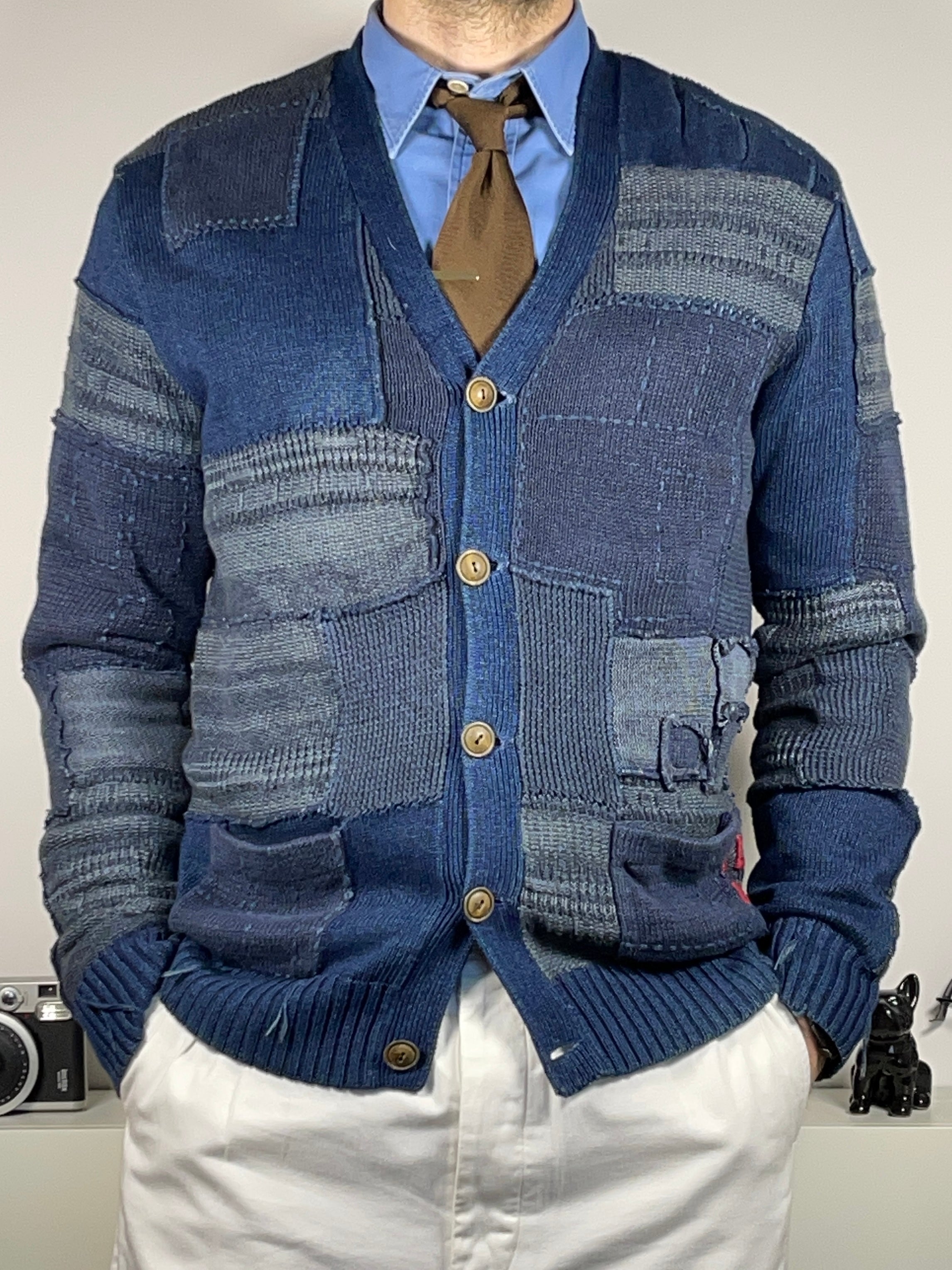 Polo by Ralph Lauren Indigo Patchwork Cotton & Linen Cardigan (Vintage 2000s)
