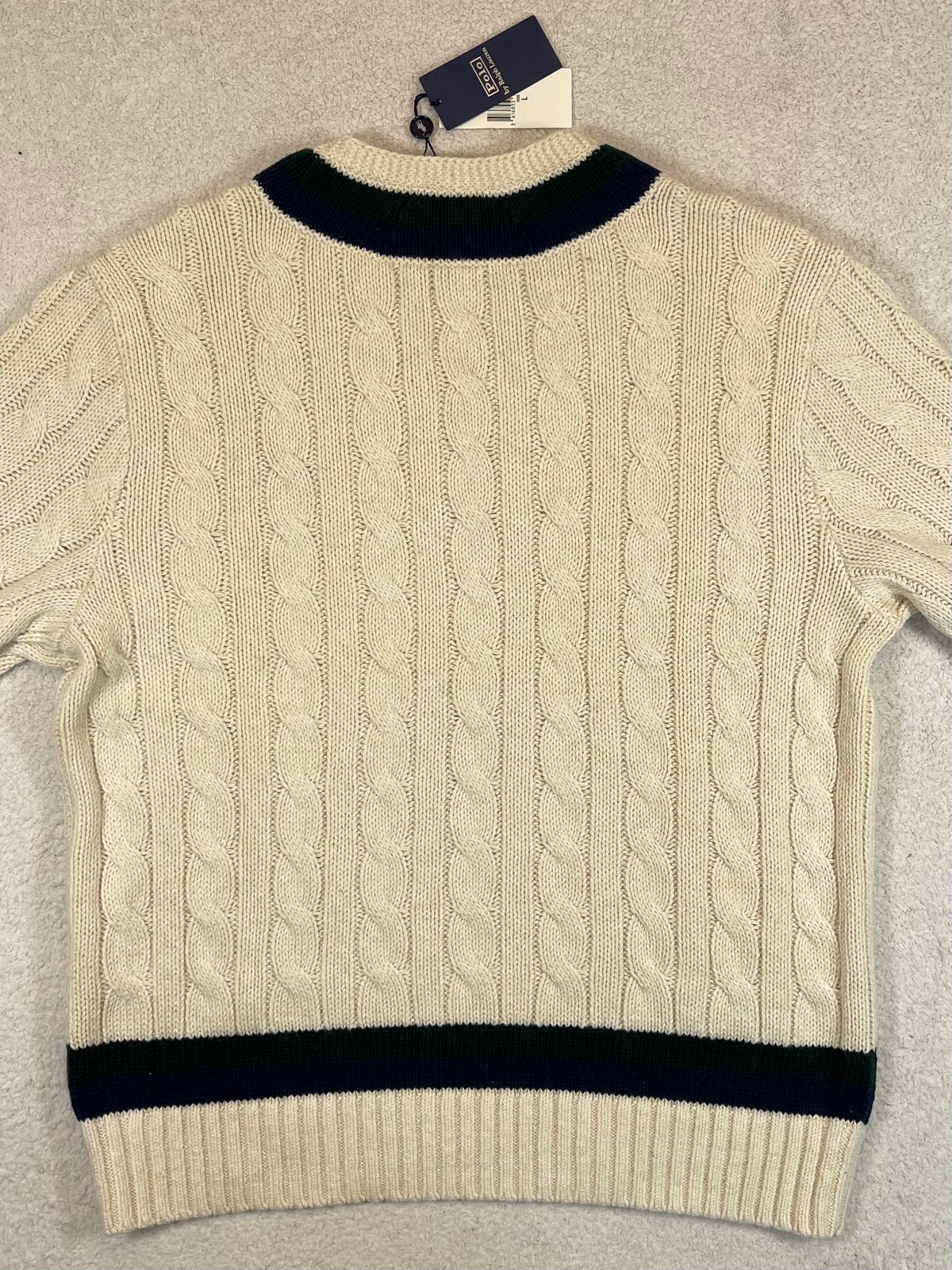 Polo by Ralph Lauren P-Wing Embroidered Cotton-Blend Cricket Sweater L