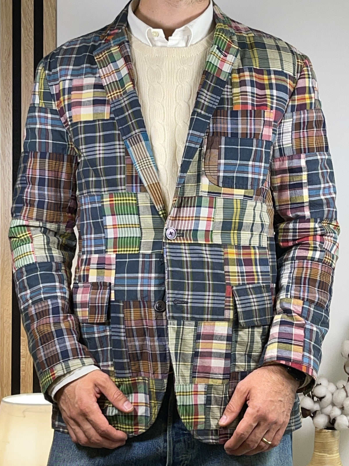 Polo by Ralph Lauren Polo Soft Patchwork Madras Cotton Blazer M