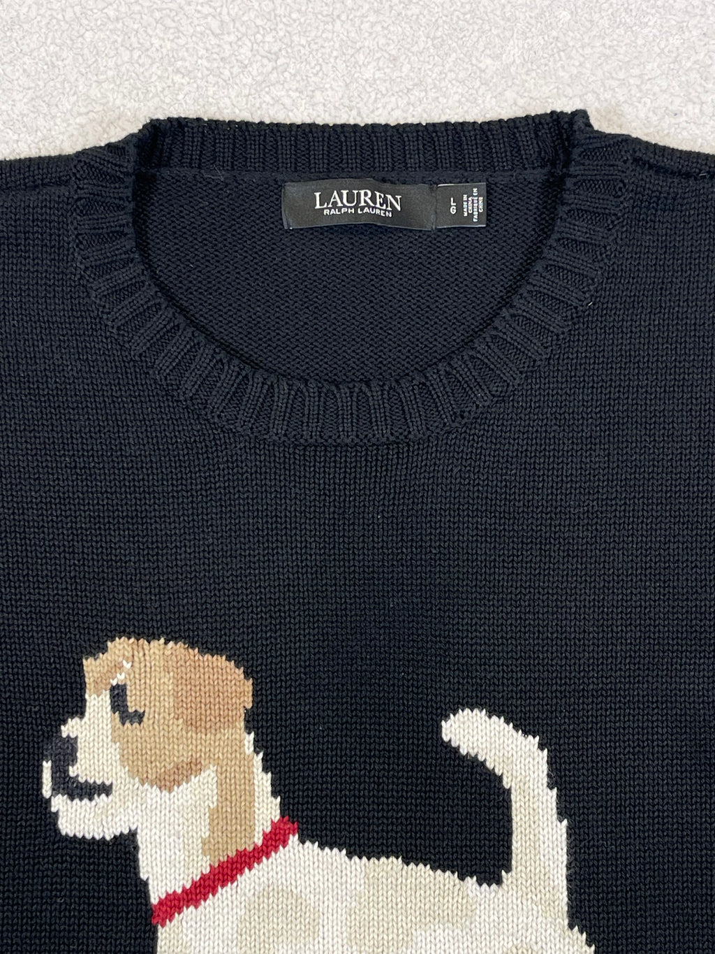 Lauren Ralph Lauren Jack Russell Cotton Intarsia-Knit Sweater L
