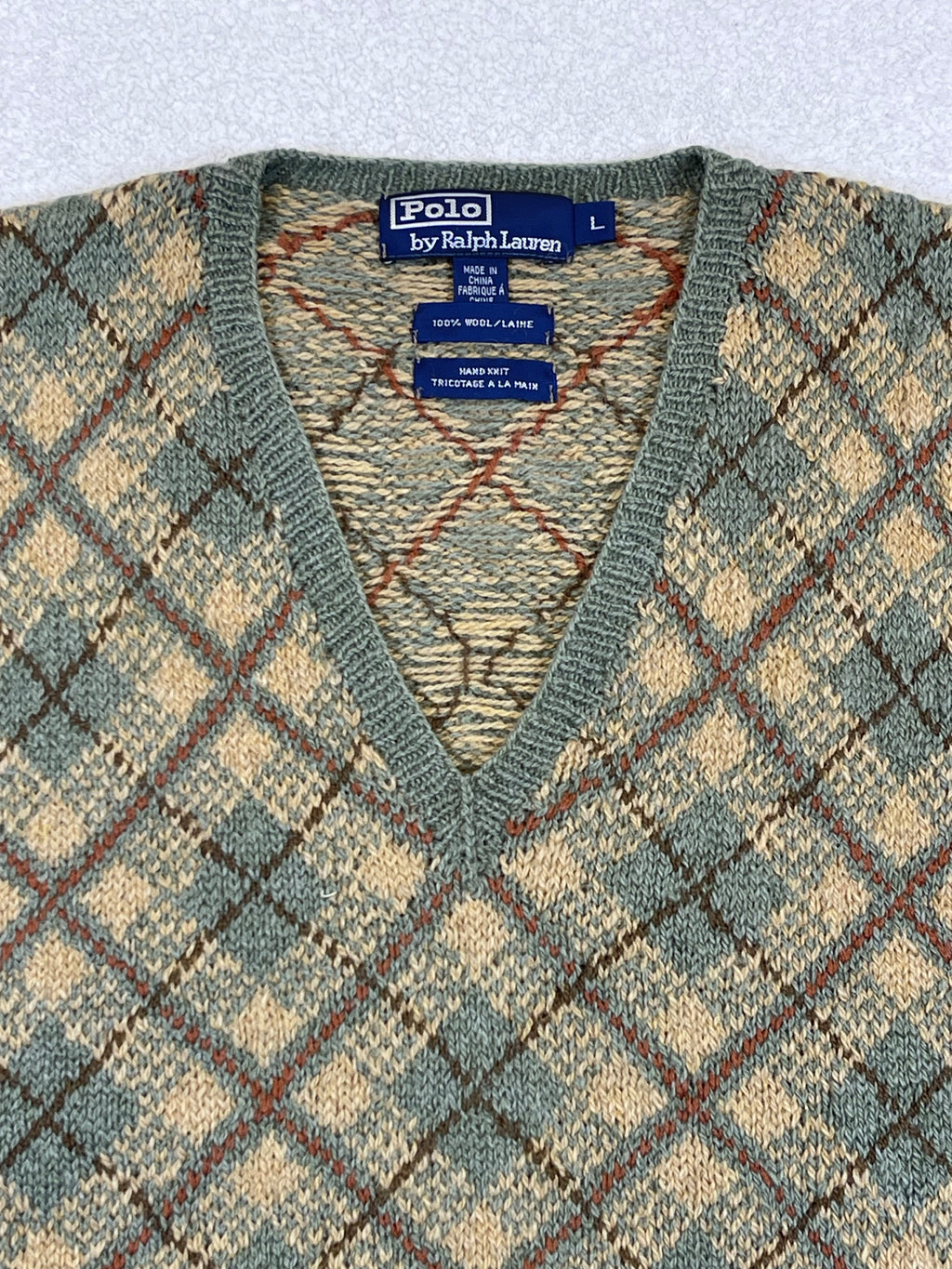 Polo by Ralph Lauren Vintage Hand-Knit Argyle Wool Sweater Vest