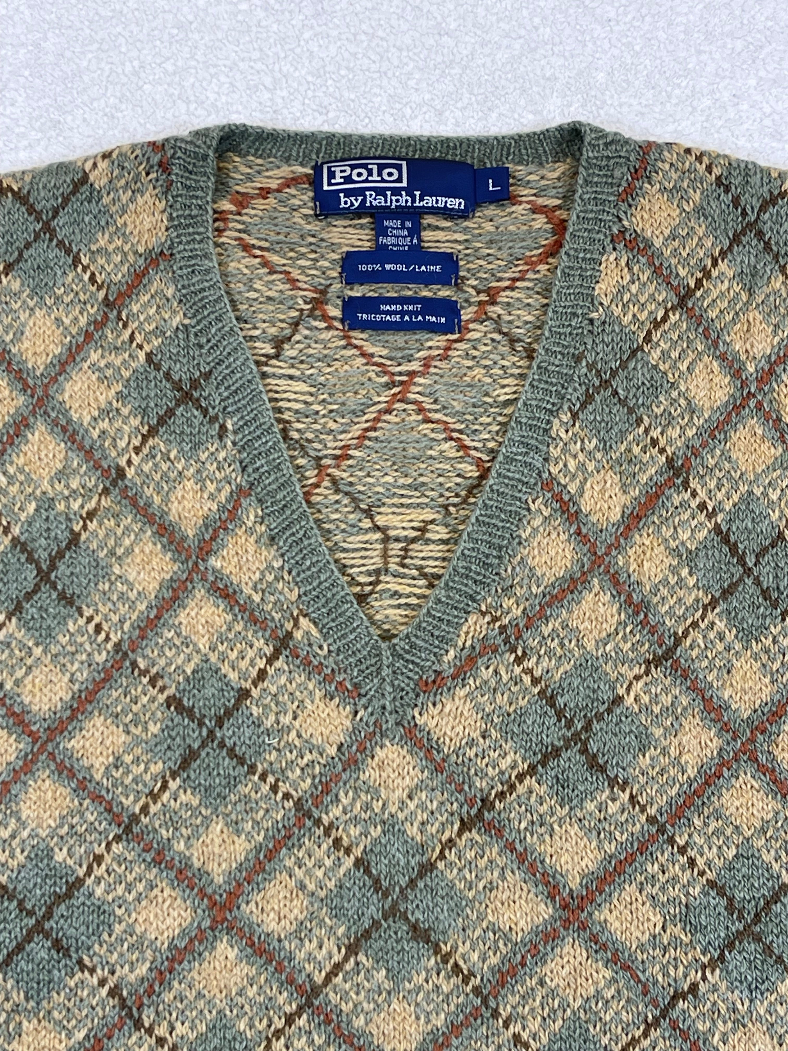 Polo by Ralph Lauren Vintage Hand-Knit Argyle Wool Sweater Vest