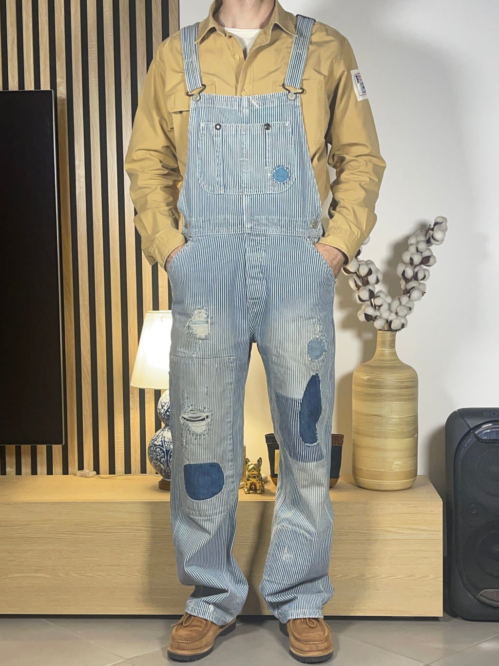 Ralph Lauren Denim & Supply Striped Aged Denim Overalls