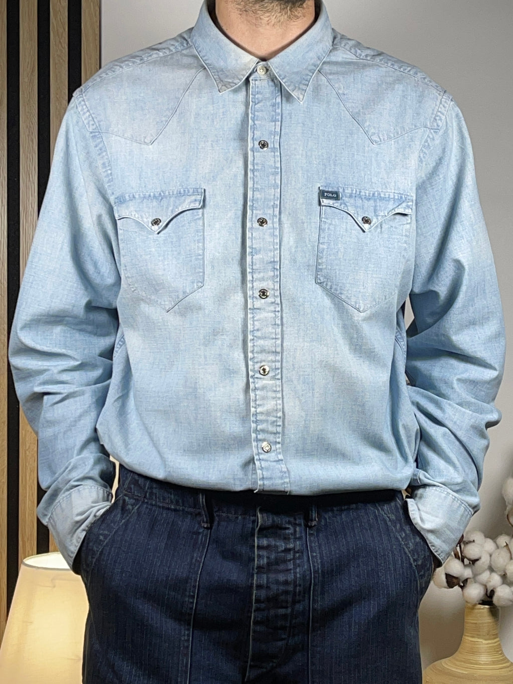 Polo by Ralph Lauren Vintage Patterned Chambray Western Shirt XL