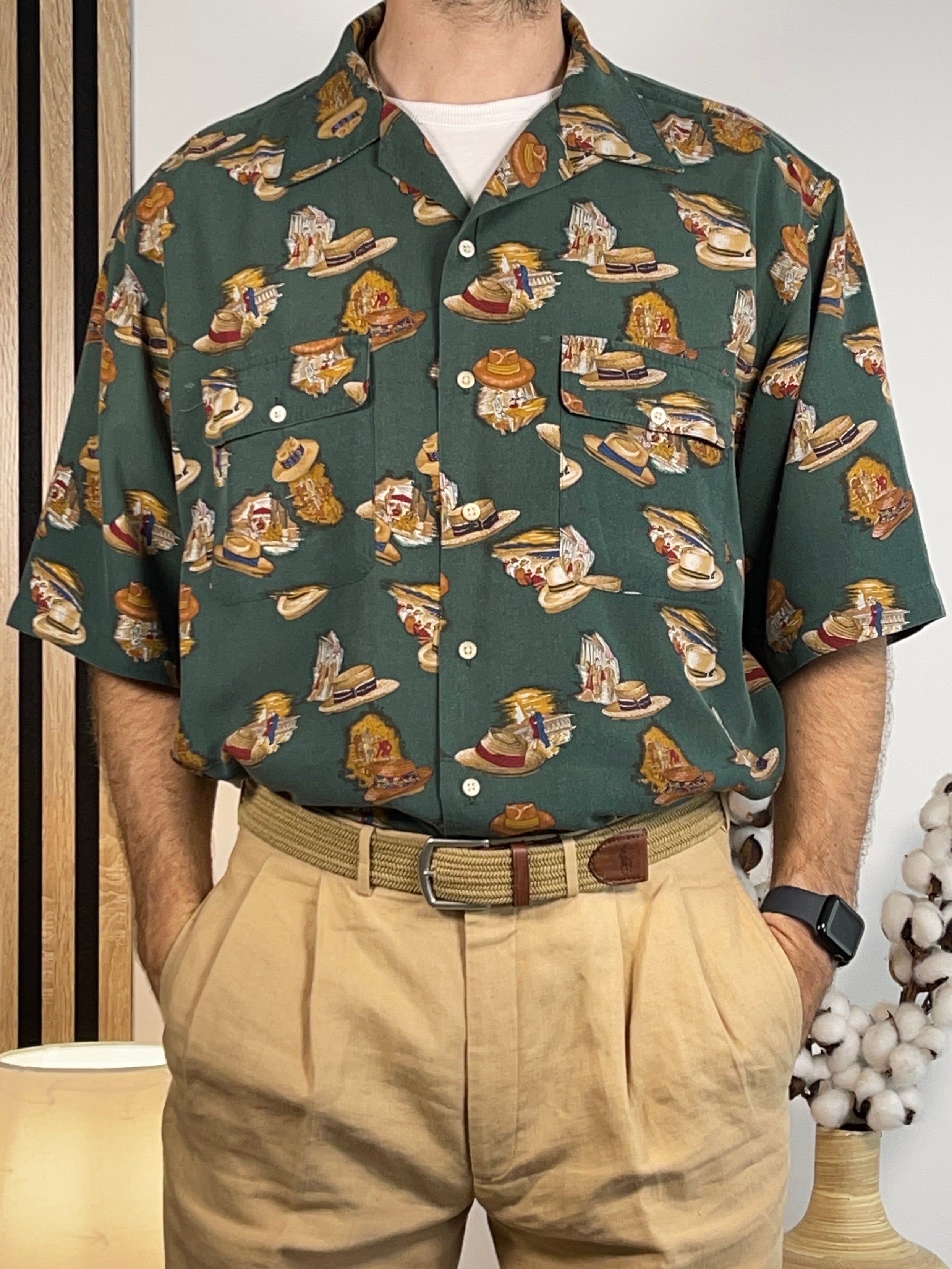 Polo by Ralph Lauren 1990s Vintage Hat-Print Safari Shirt