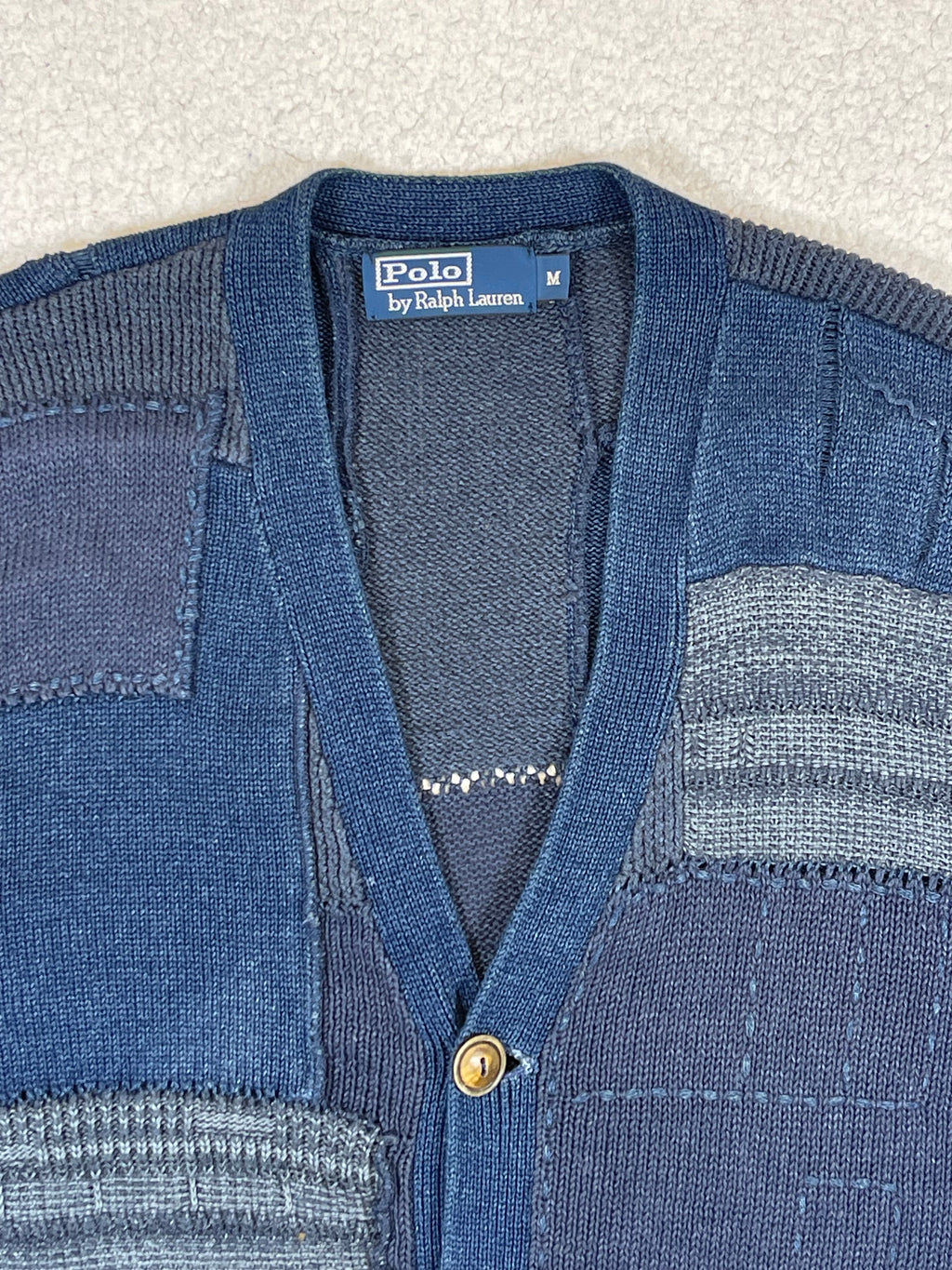 Polo by Ralph Lauren Indigo Patchwork Cotton & Linen Cardigan (Vintage 2000s)