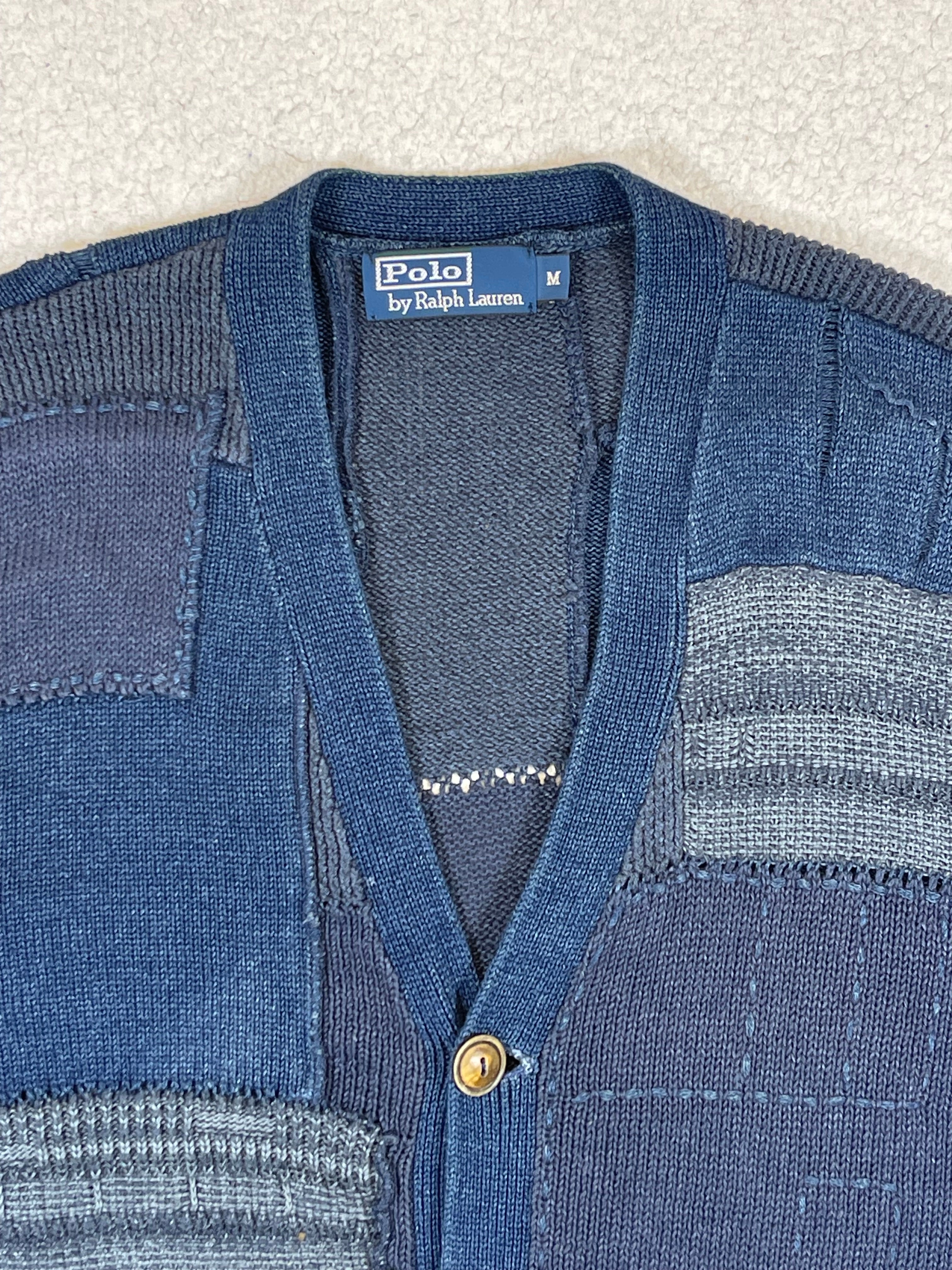 Polo by Ralph Lauren Indigo Patchwork Cotton & Linen Cardigan (Vintage 2000s)