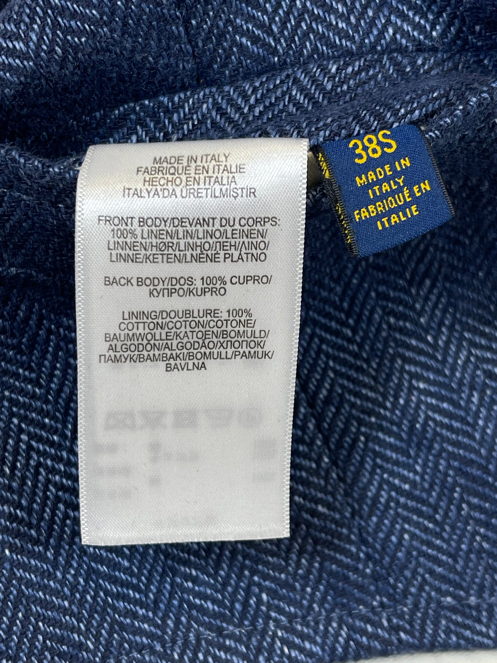 Polo Ralph Lauren Made in Italy Indigo Herringbone Linen Vest