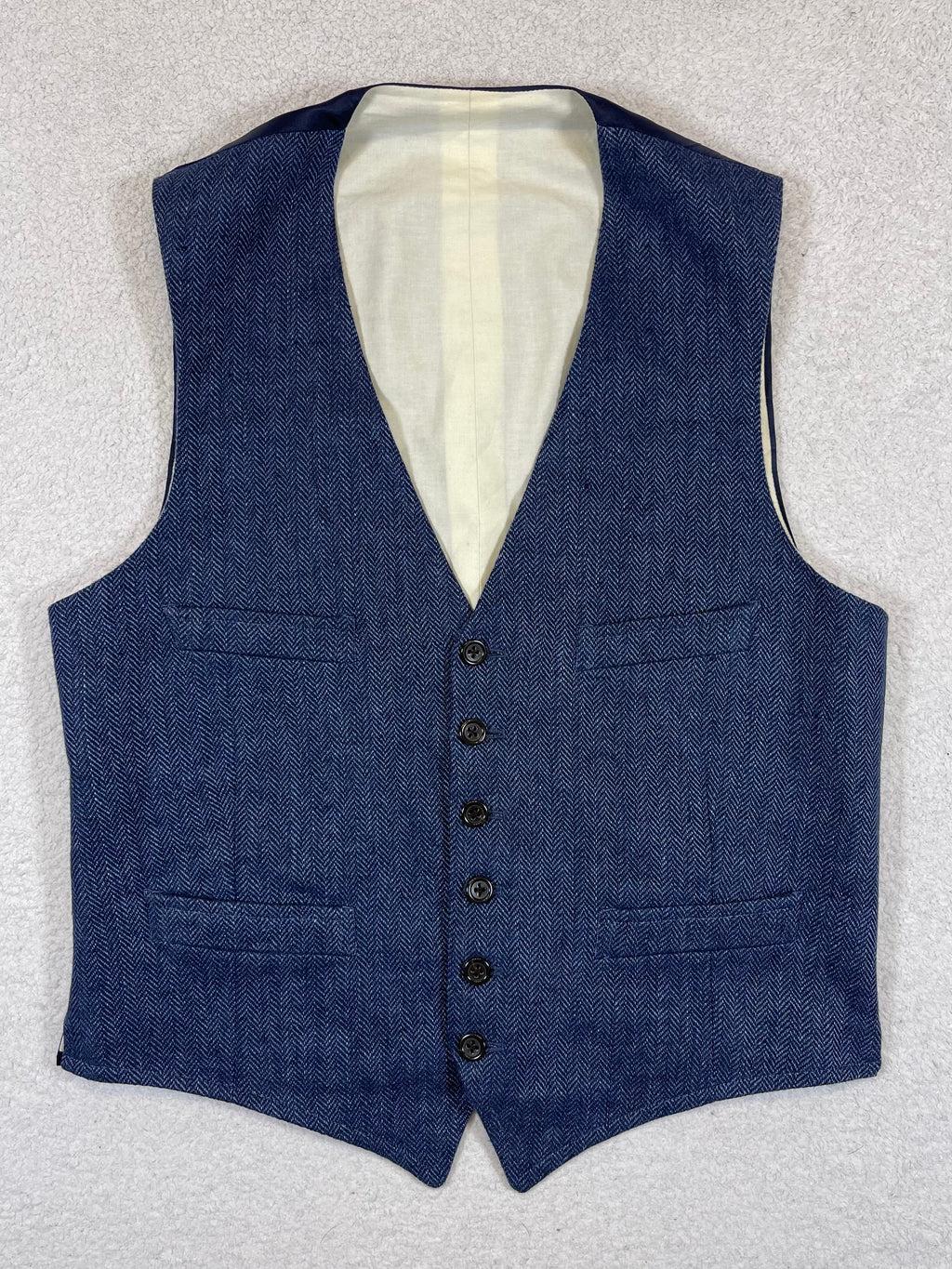 Polo Ralph Lauren Made in Italy Indigo Herringbone Linen Vest