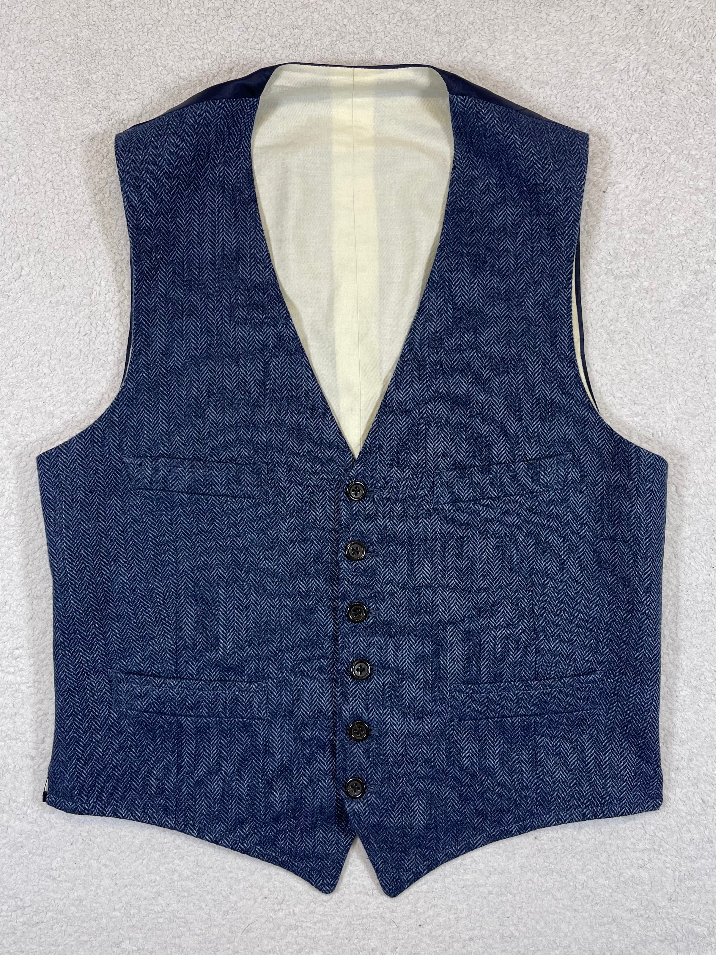 Polo Ralph Lauren Made in Italy Indigo Herringbone Linen Vest