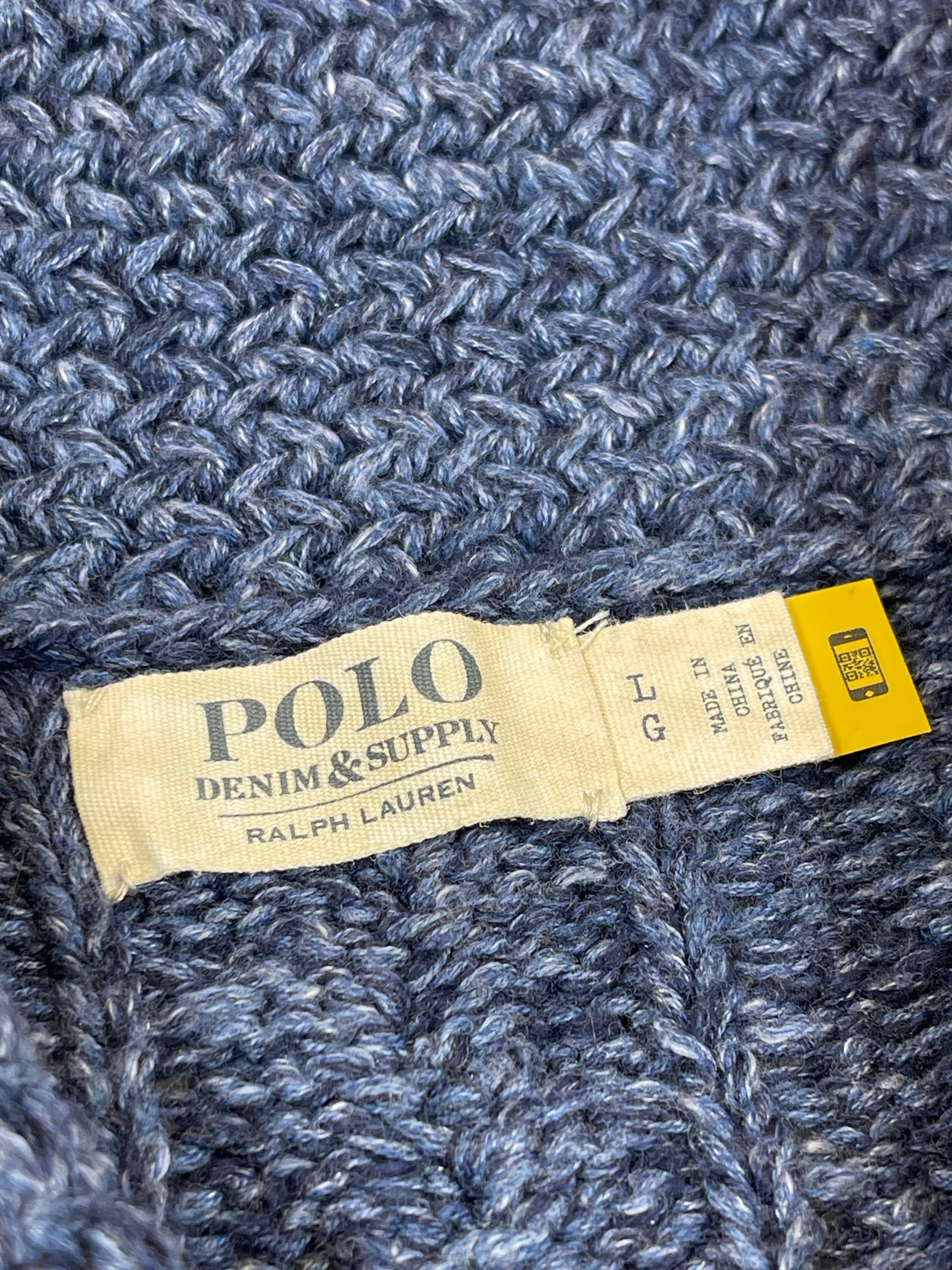 Denim & Supply Ralph Lauren Aran Knit Shawl Collar Flag Sweater (2021)