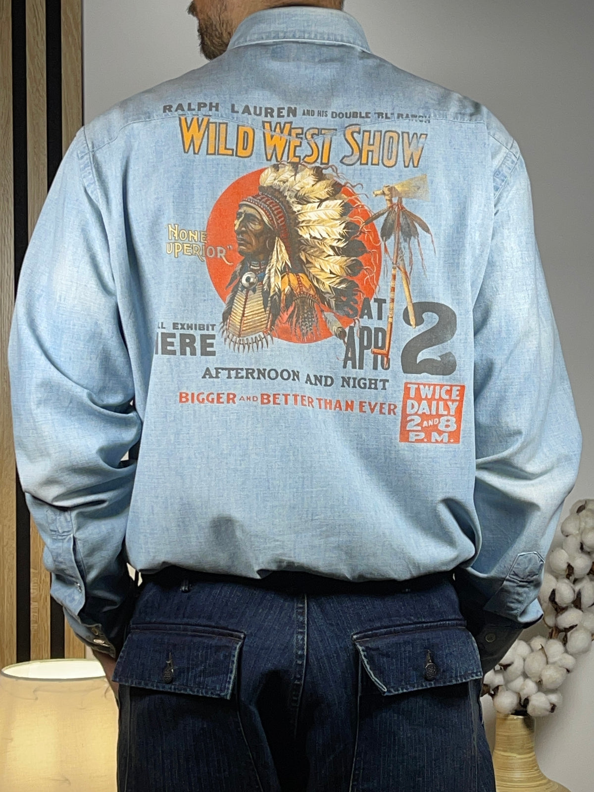 Polo by Ralph Lauren Vintage Patterned Chambray Western Shirt XL