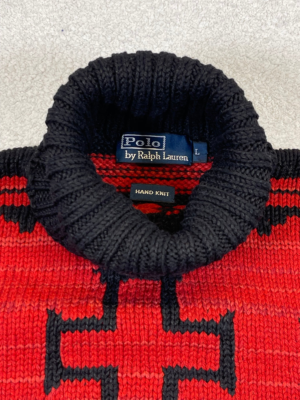 Polo by Ralph Lauren Vintage Hand-Knit Patterned Wool, Linen & Silk Turtleneck Sweater