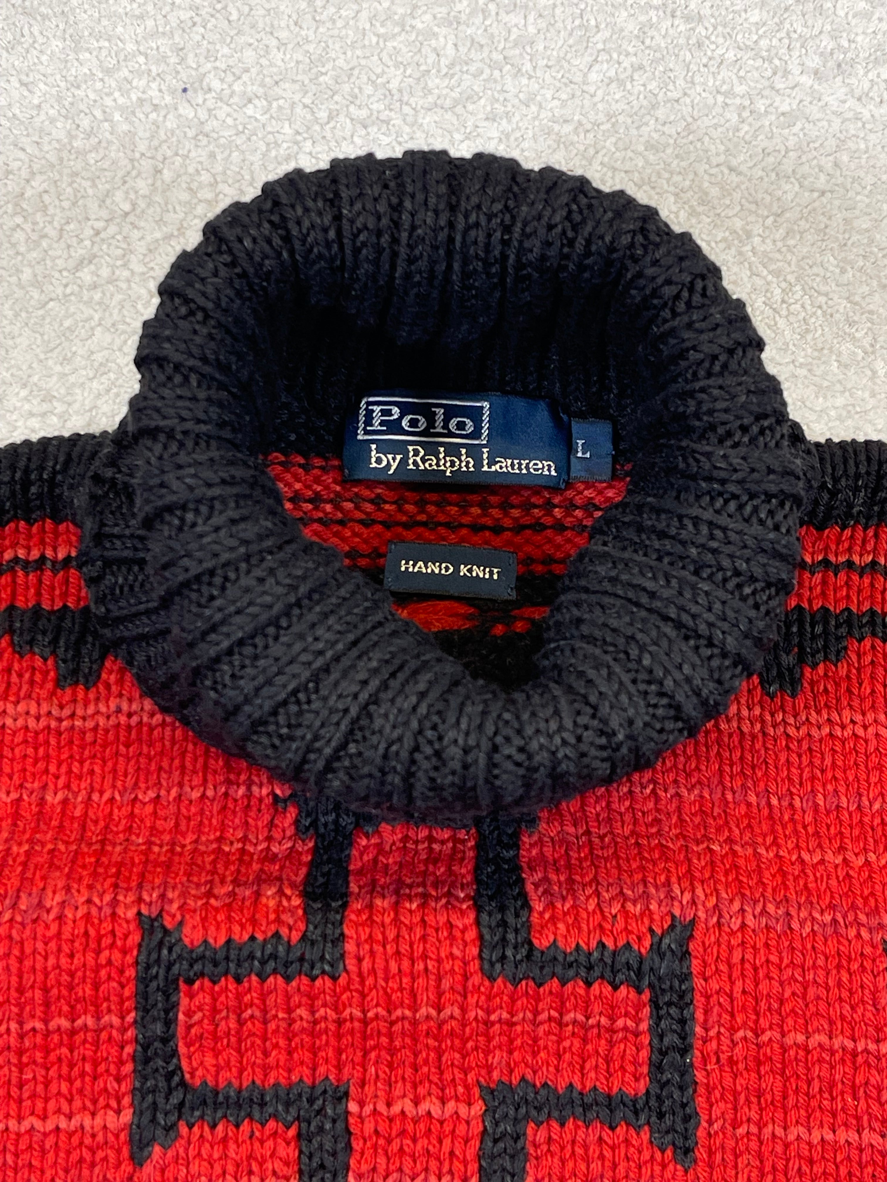 Polo by Ralph Lauren Vintage Hand-Knit Patterned Wool, Linen & Silk Turtleneck Sweater